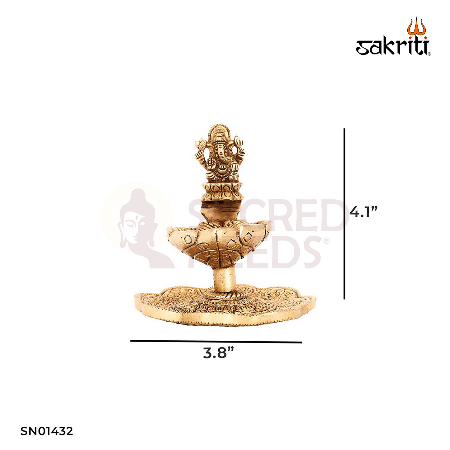 Brass Ganesha Deepam with Stand – 4.1 Inch Vighnaharta Oil Lamp