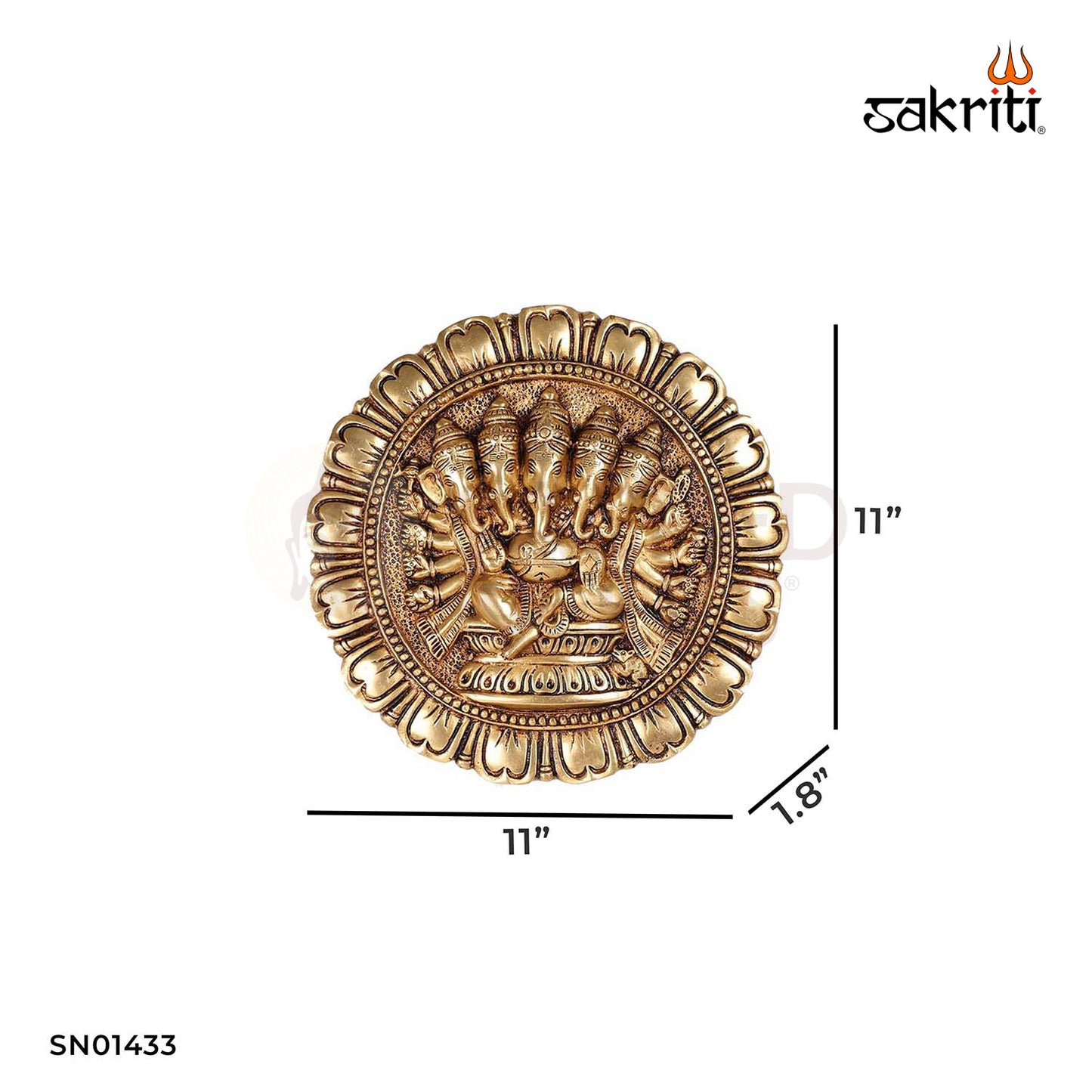 Brass Panchmukhi Ganesha Mounted –11 Inch Length Spiritual Wall Decor