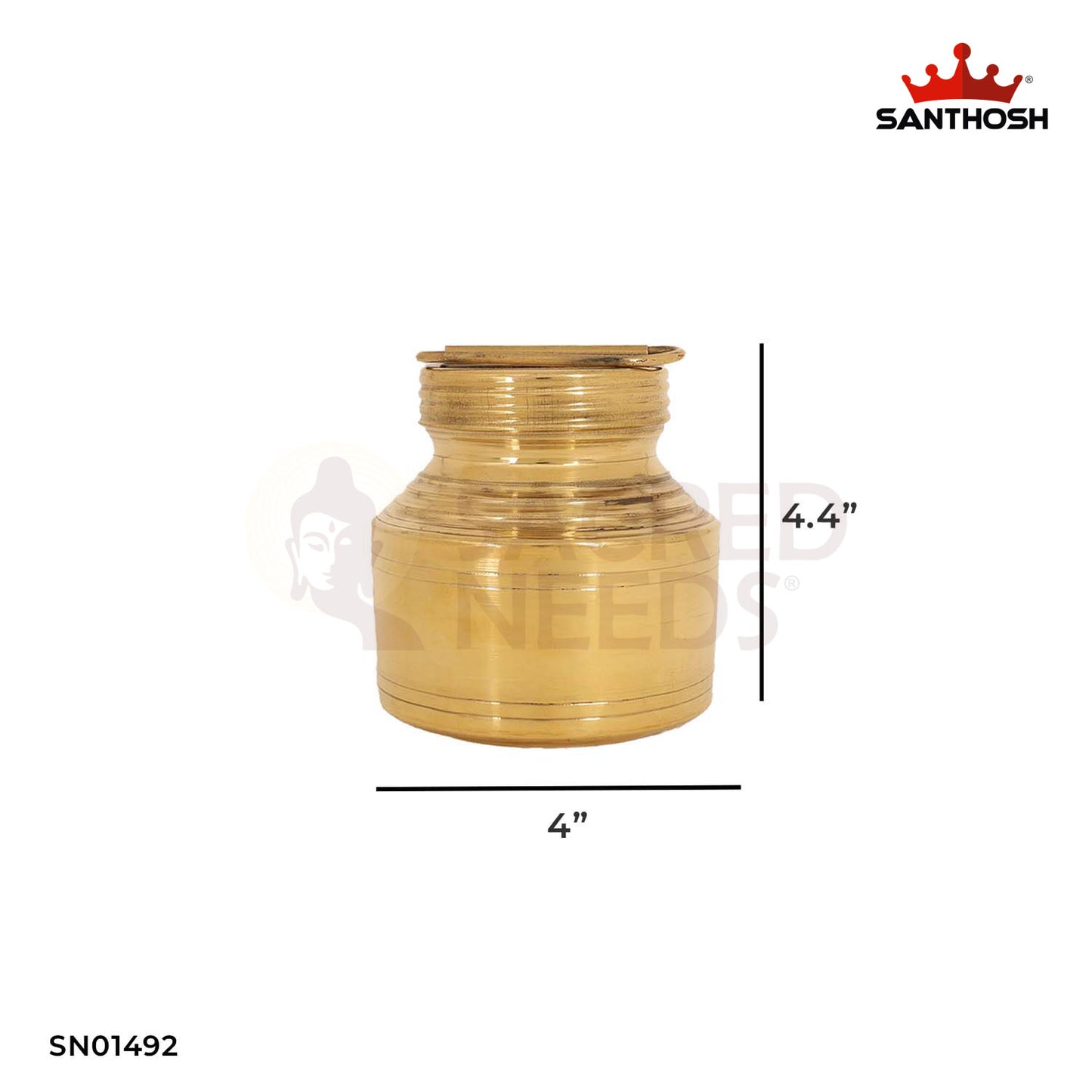 Brass Kavadi Chambu with Lid – 4.4 Inch Ritual Water Pot with Cover