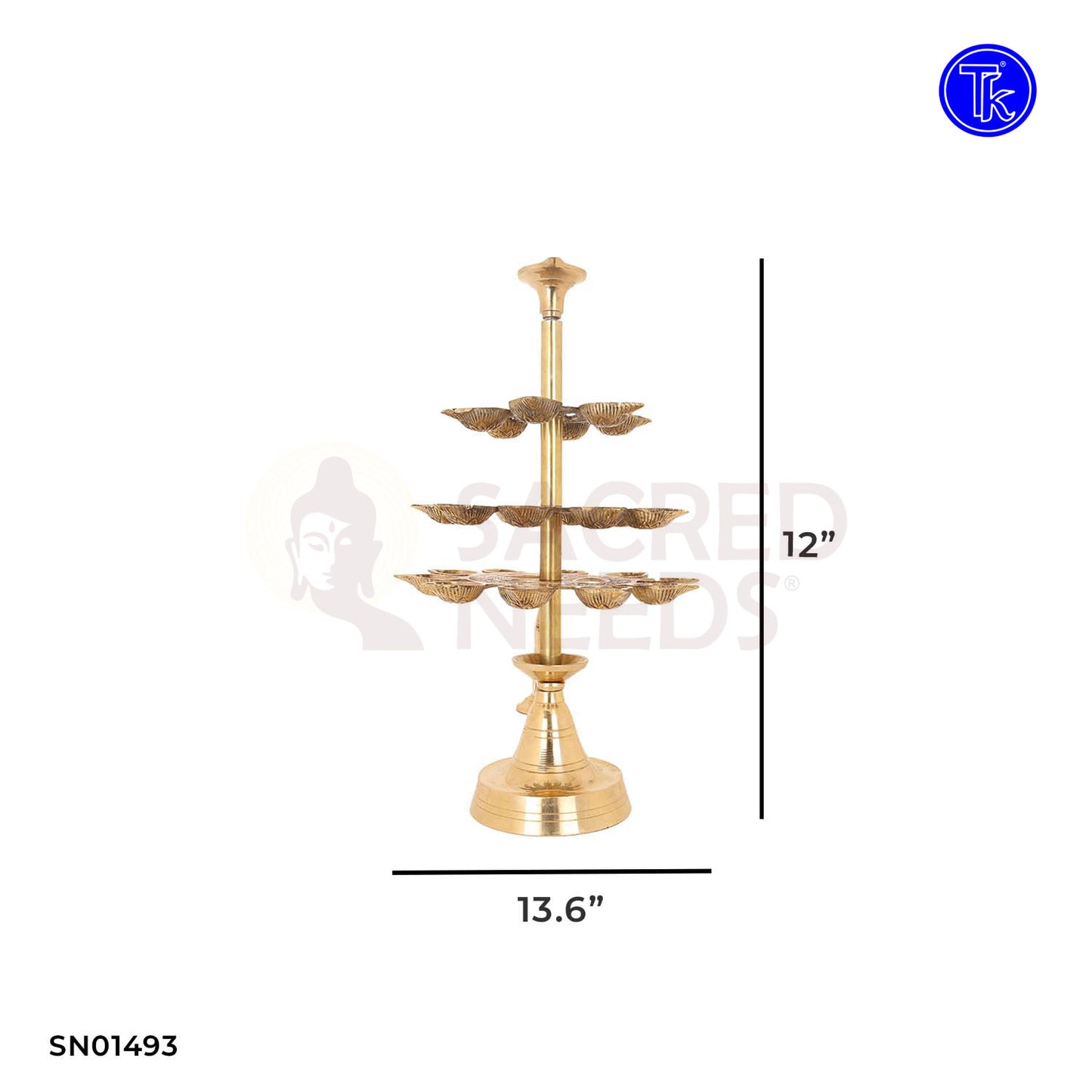 Brass 27 Face 3 Step Arti – 12 Inch Multi-Wick Oil Lamp for Temple Use