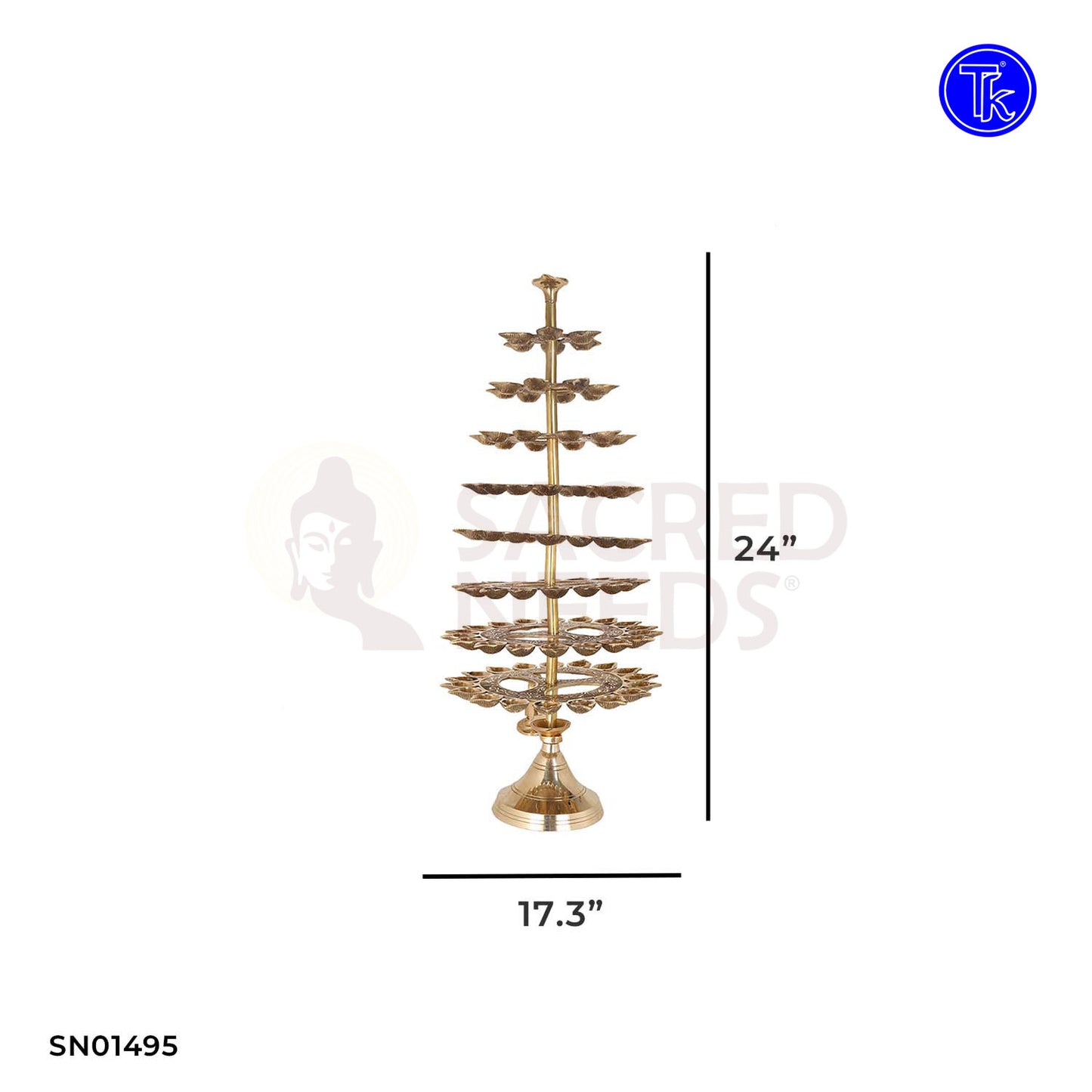 Brass 108 Face 8 Step Arti Lamp – 24 Inch Grand Oil Lamp for Temple Decor