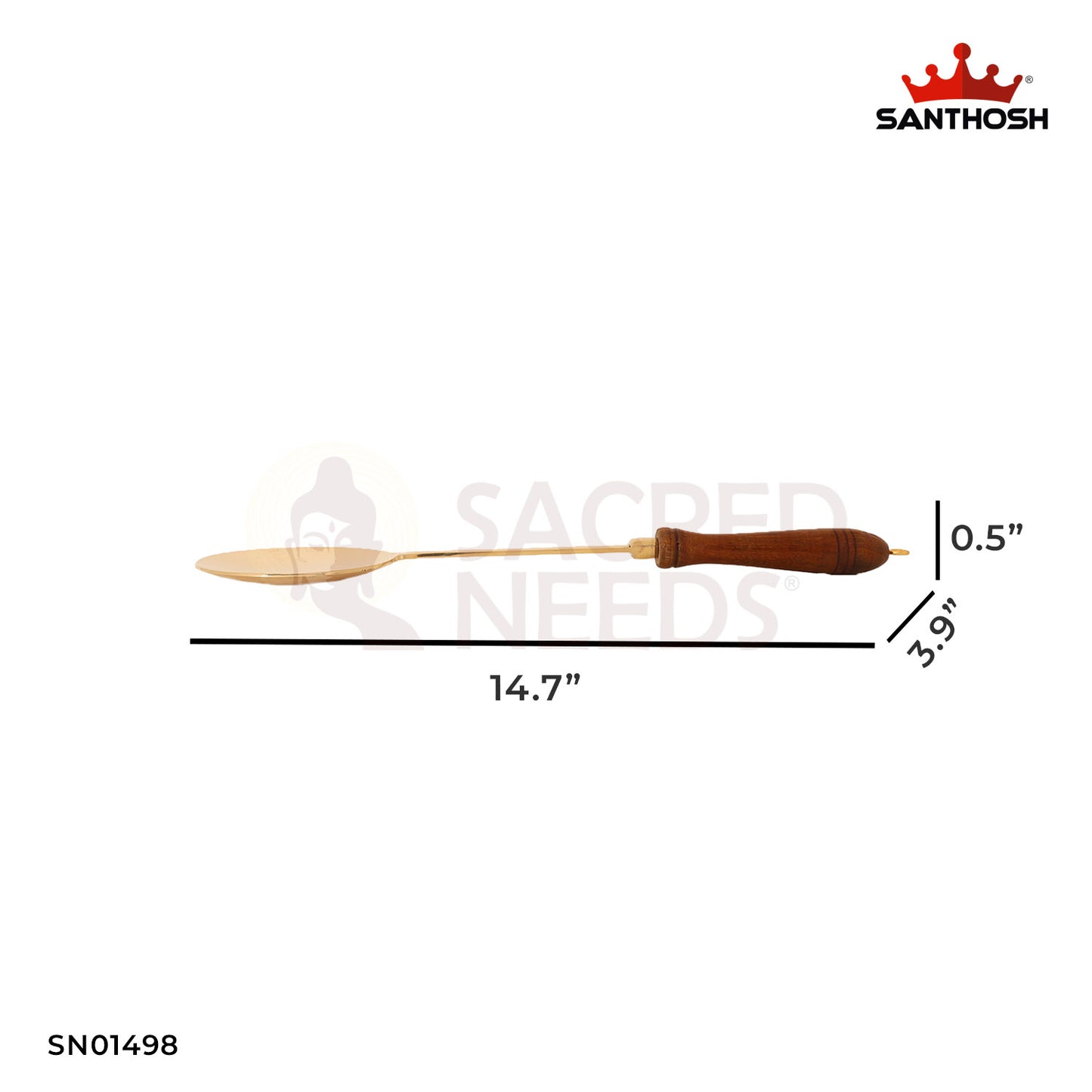 Brass Flat Ladle with Wooden Handle – 0.5 Inch Pooja and Aarti Accessory