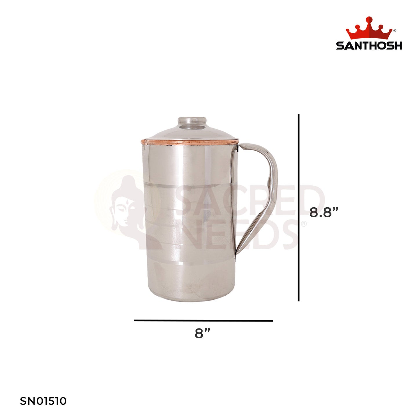 Steel-Copper Water Jug – 8.8 Inch Ayurvedic Health & Wellness Pitcher
