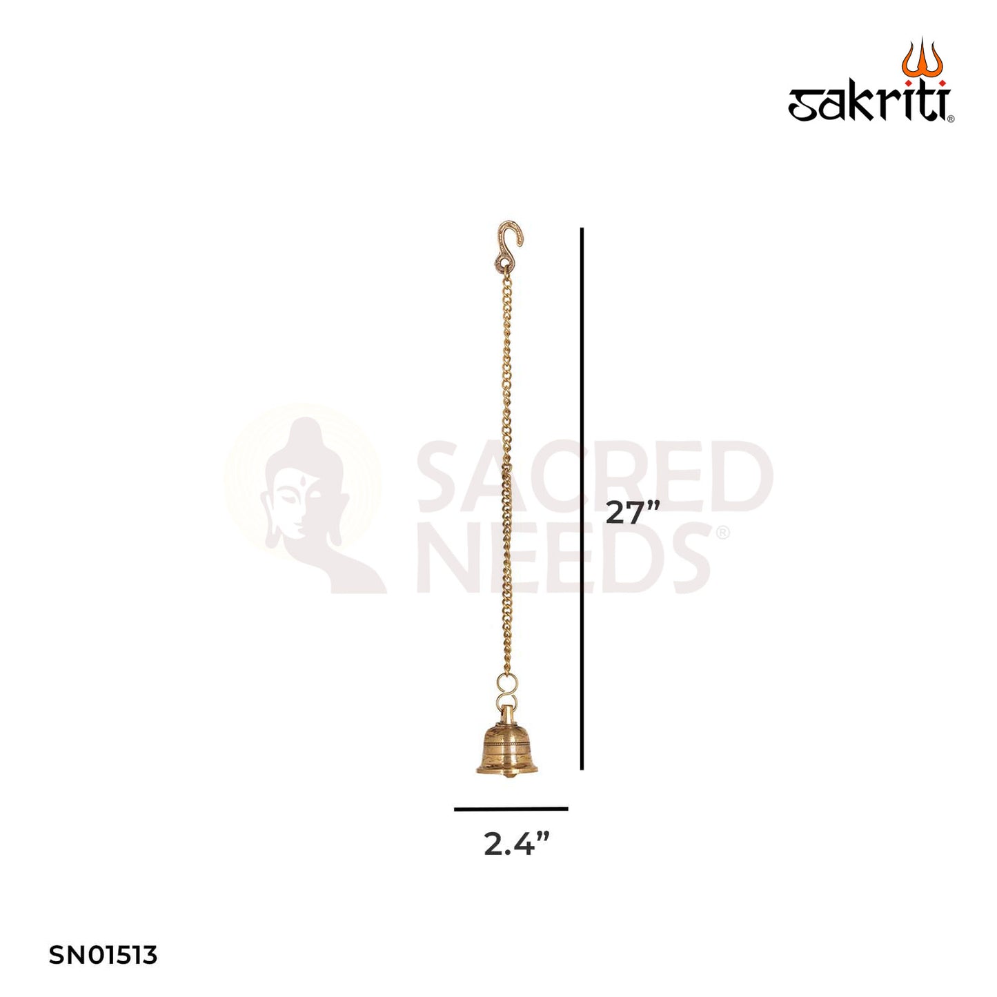 Brass Hanging Bell with Chain – 27 Inch Temple Ghanti for Door or Puja Room