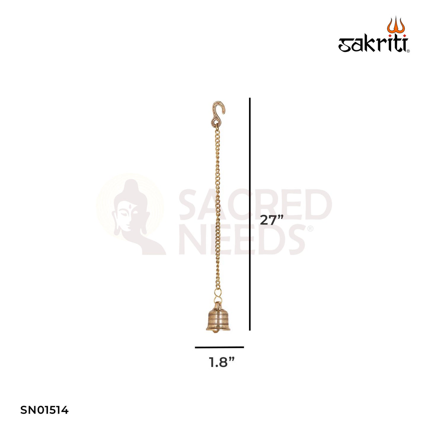 Brass Temple Bell with Chain – 27 Inch Decorative Hanging Ghanta