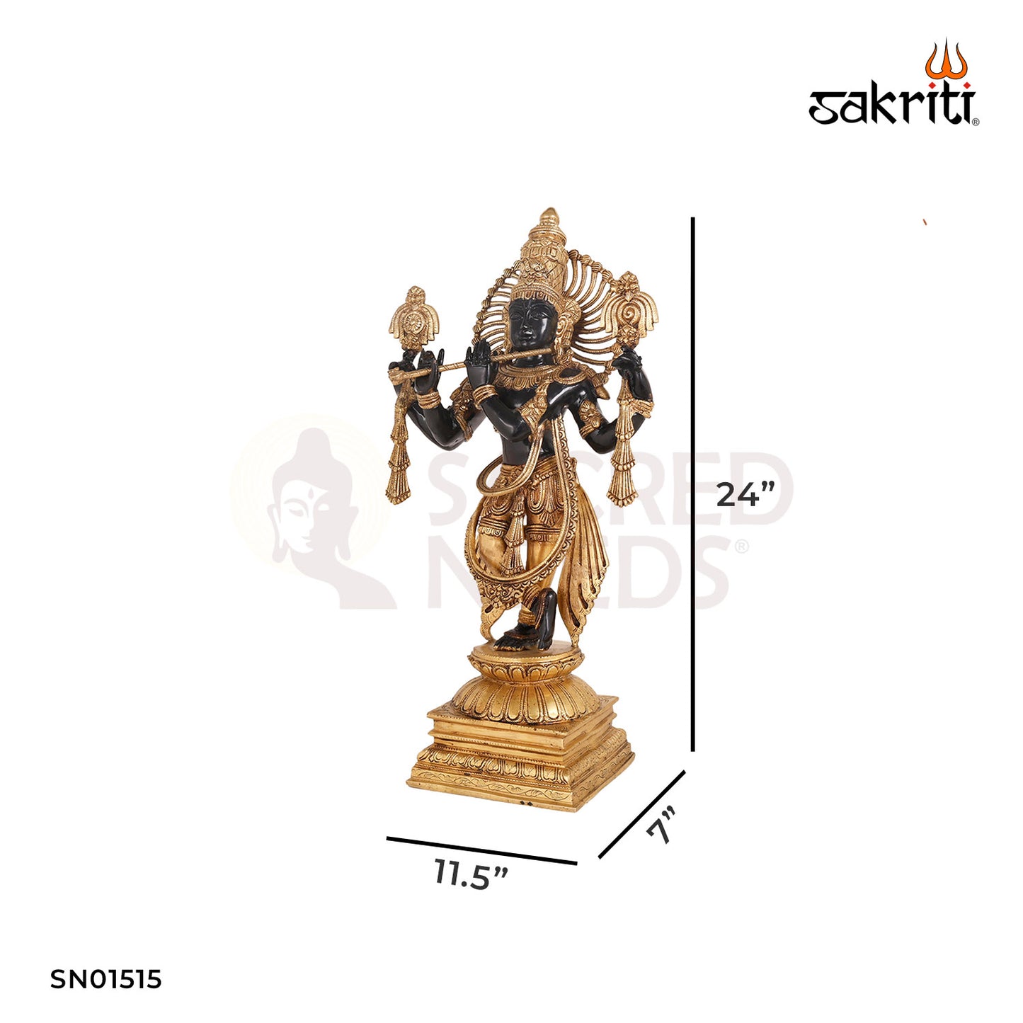 Brass Krishna with Sacred Cow – 24 Inch Black Finish Idol for Home Temple