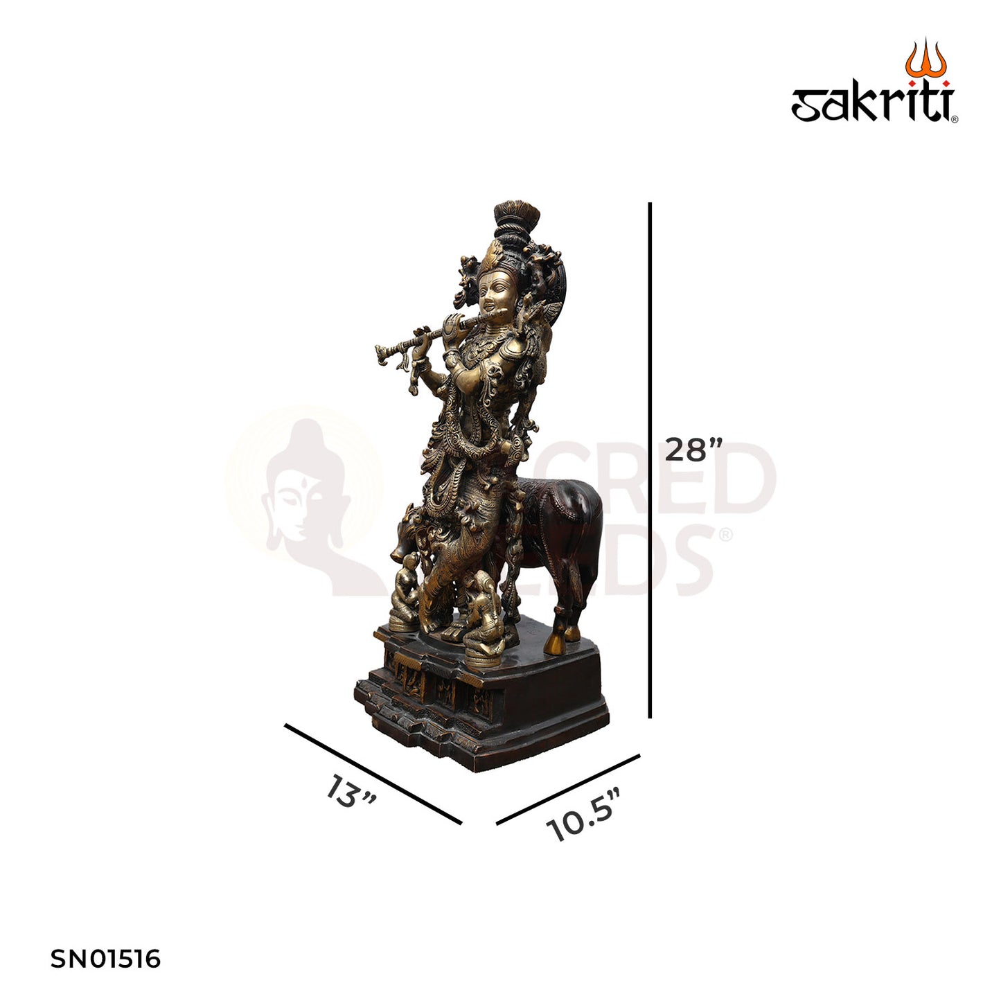 Brass Cow and Krishna Statue – 28 Inch Multi-Coloured Handcrafted Idol