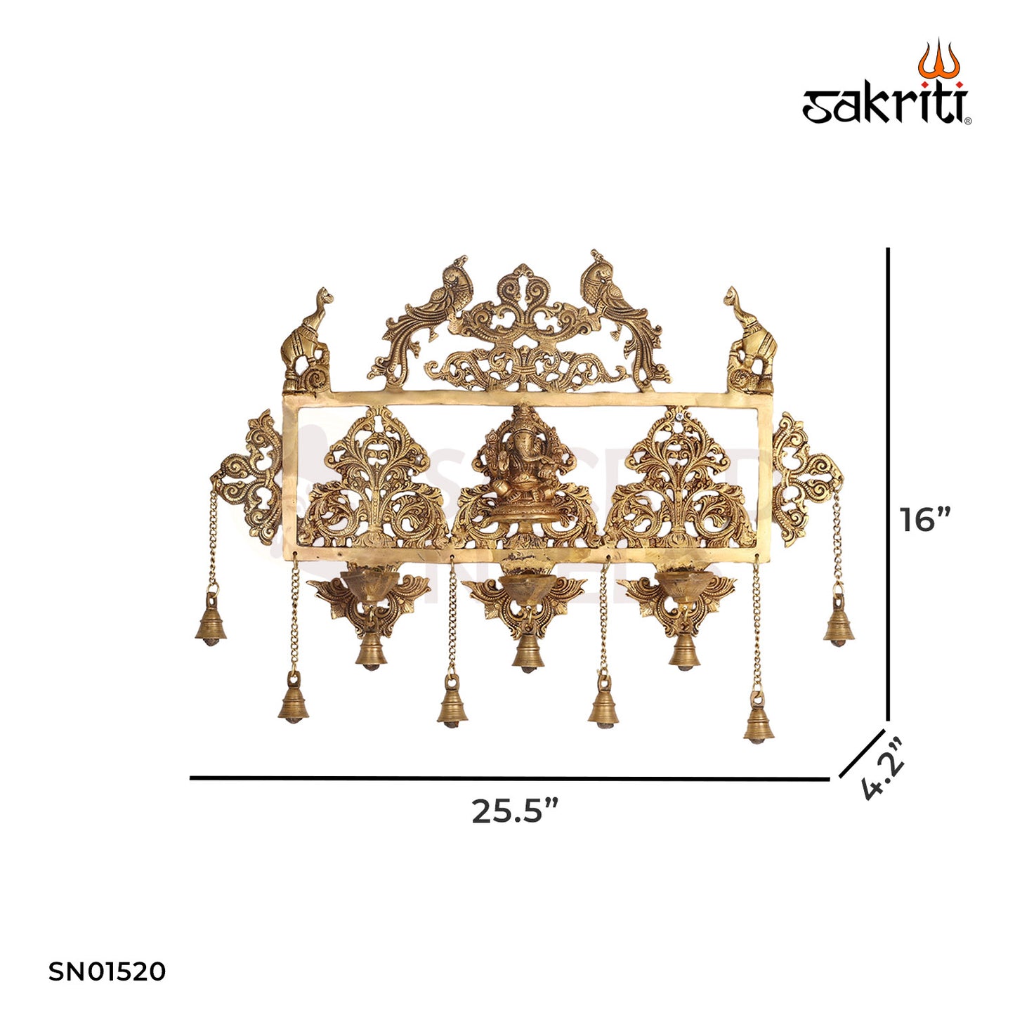 Brass Laxmi Ganesh Saraswati Wall Hanging – 25.5 Inch length with Deepam for Puja Decor