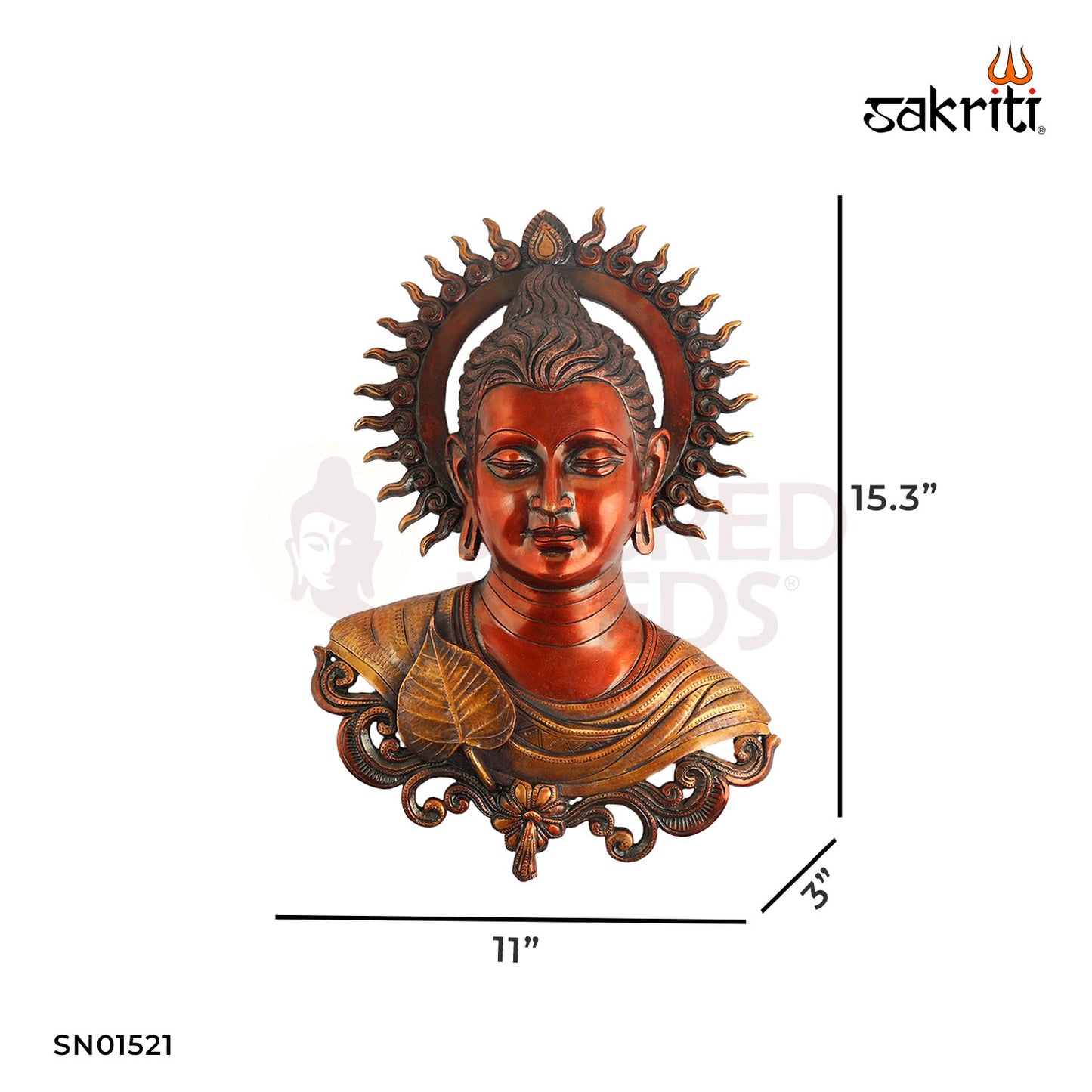 Brass Buddha Face – 15.3 Inch Multi-Color Wall Mount for Peaceful Decor
