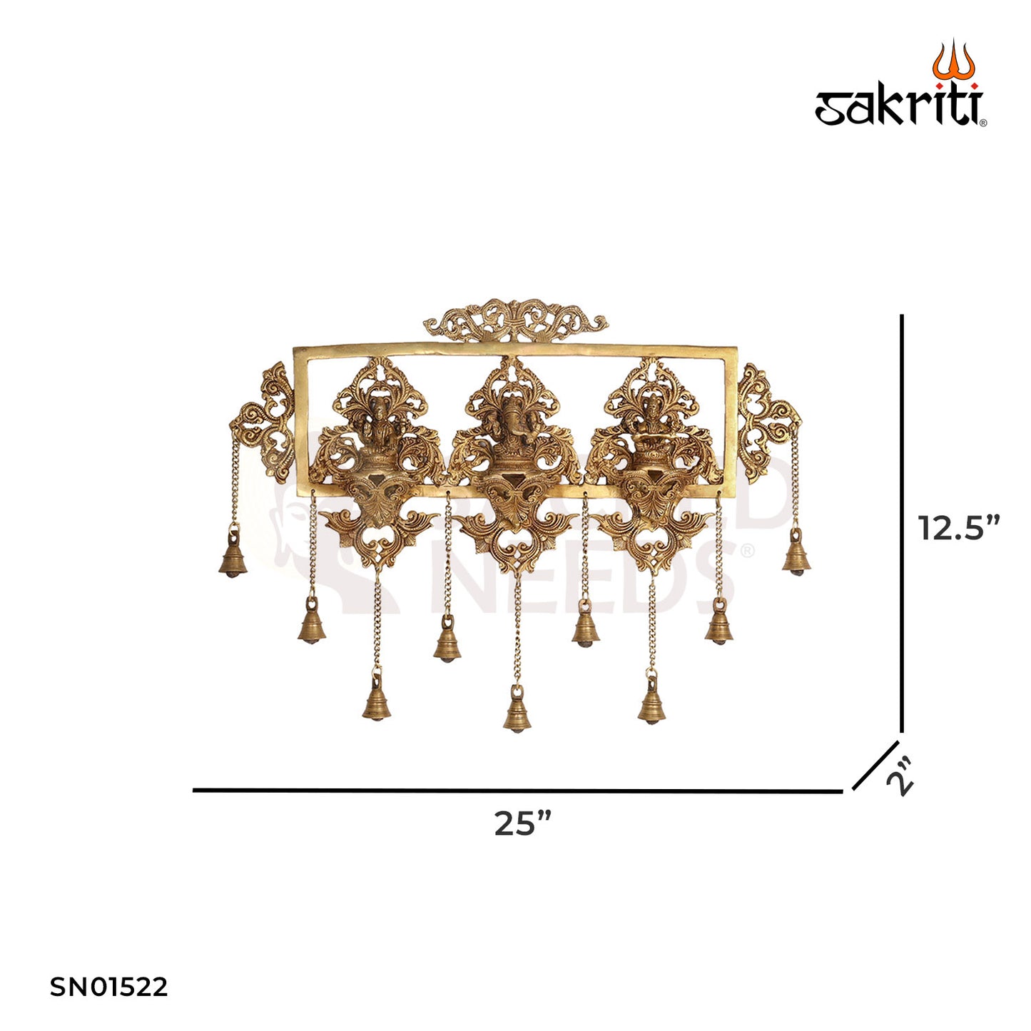 Brass Laxmi Ganesh Saraswati Wall Mounted Idol – 25 Inch length Puja Room Decor