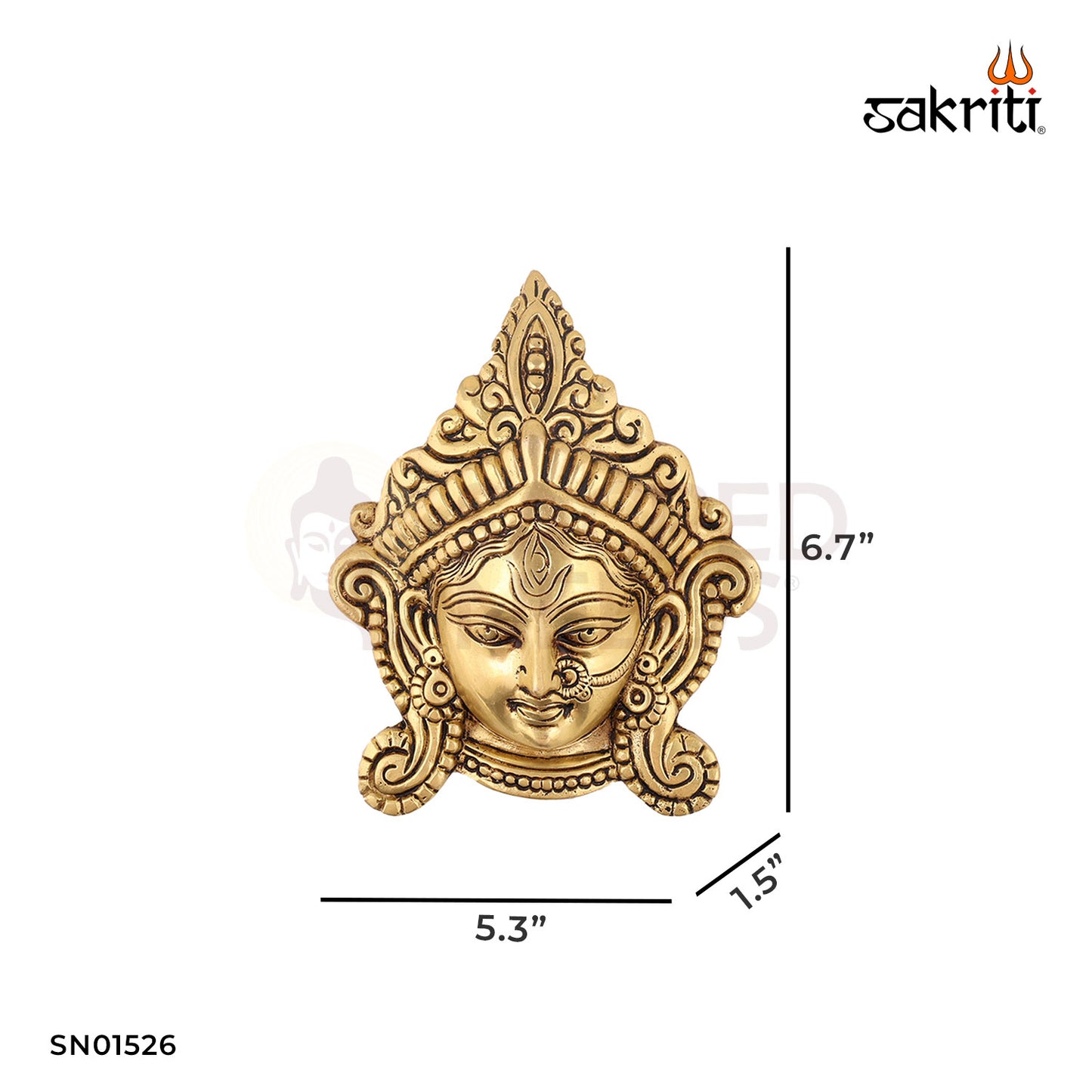 Brass Small Lakshmi Head – 6.7 Inch Traditional Wealth Goddess Idol