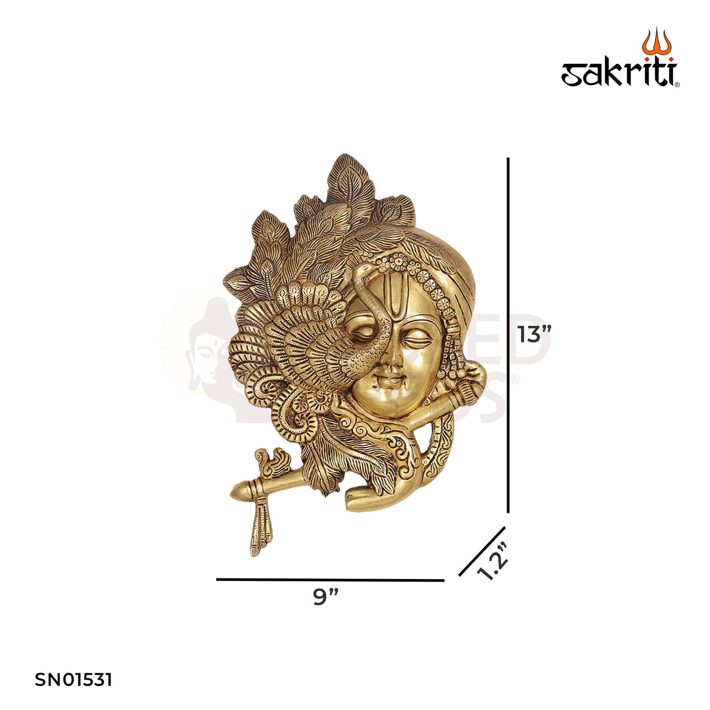 Brass Krishna Face Wall Mounted – 13 Inch Decorative Religious Art