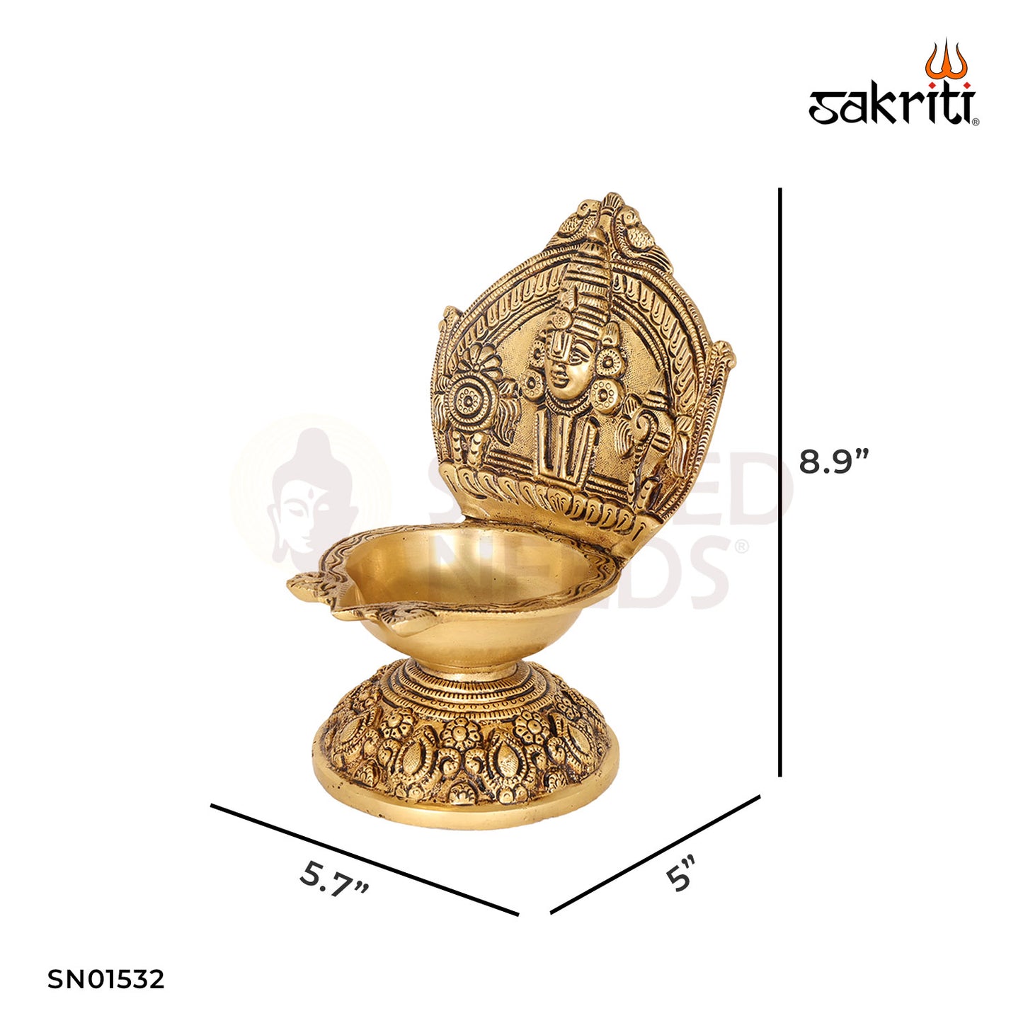 Brass Balaji Vilakku – 8.9 Inch Traditional Brass Oil Lamp for Temple