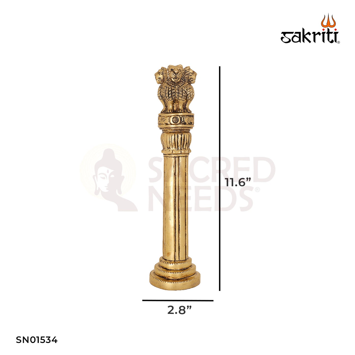 Brass Ashoka Pillar – 11.6 Inch National Emblem Replica for Decor