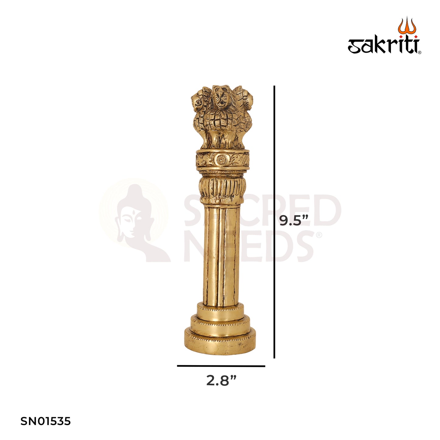 Brass Small Ashoka Pillar – 9.5 Inch Miniature National Symbol