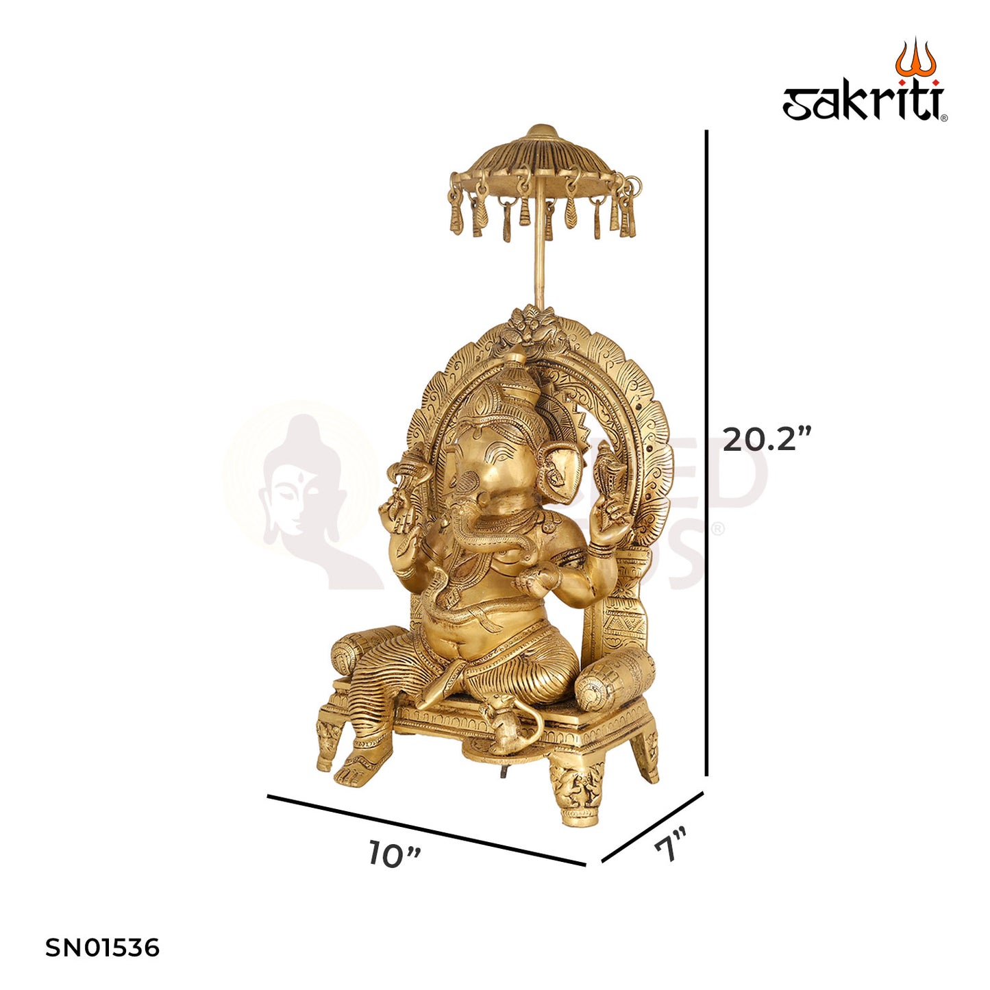 Brass Chatri Ganesha – 20.2 Inch Decorative Idol with Canopy