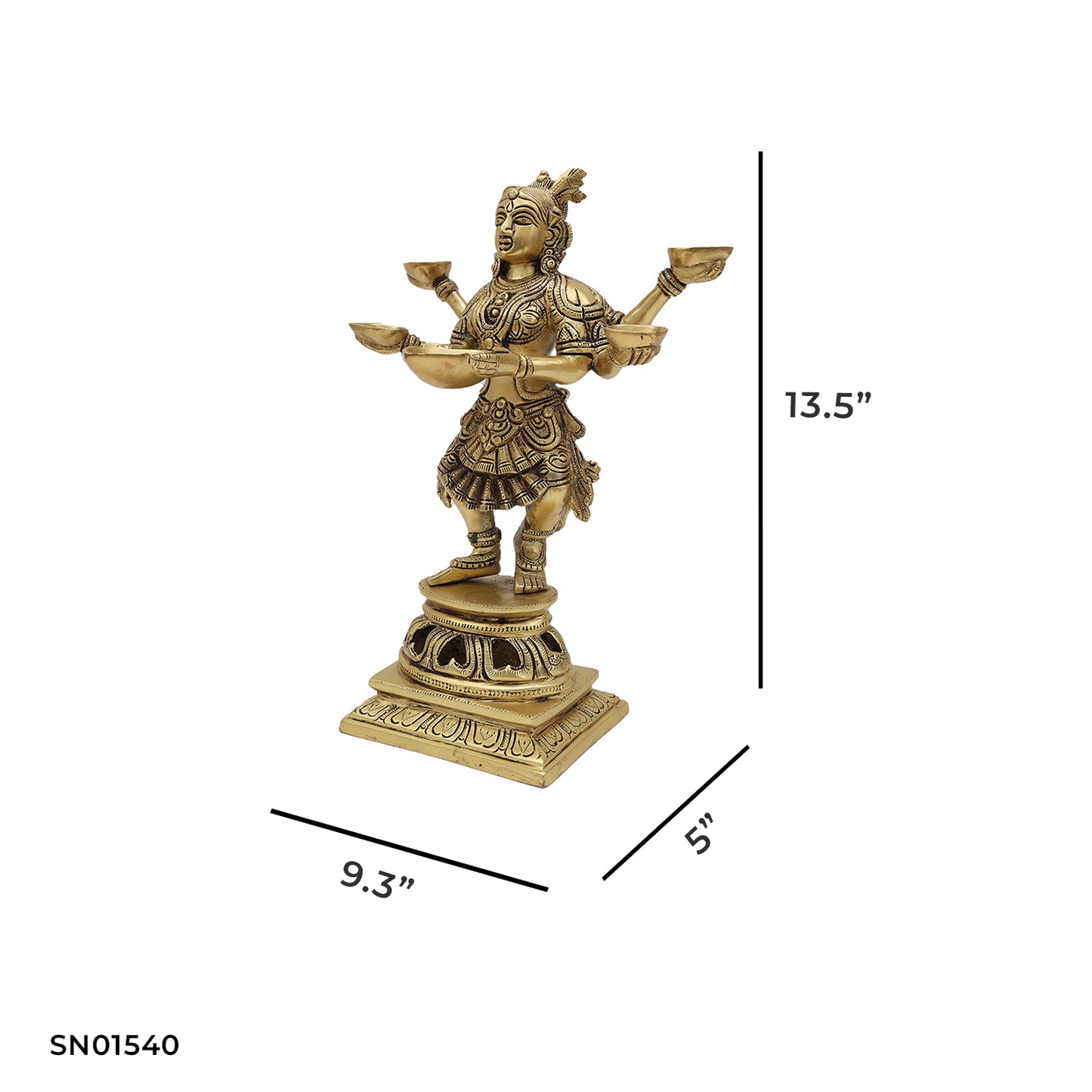 Brass Deep Lakshmi – 13.5 Inch Oil Lamp with Goddess Lakshmi Figurine
