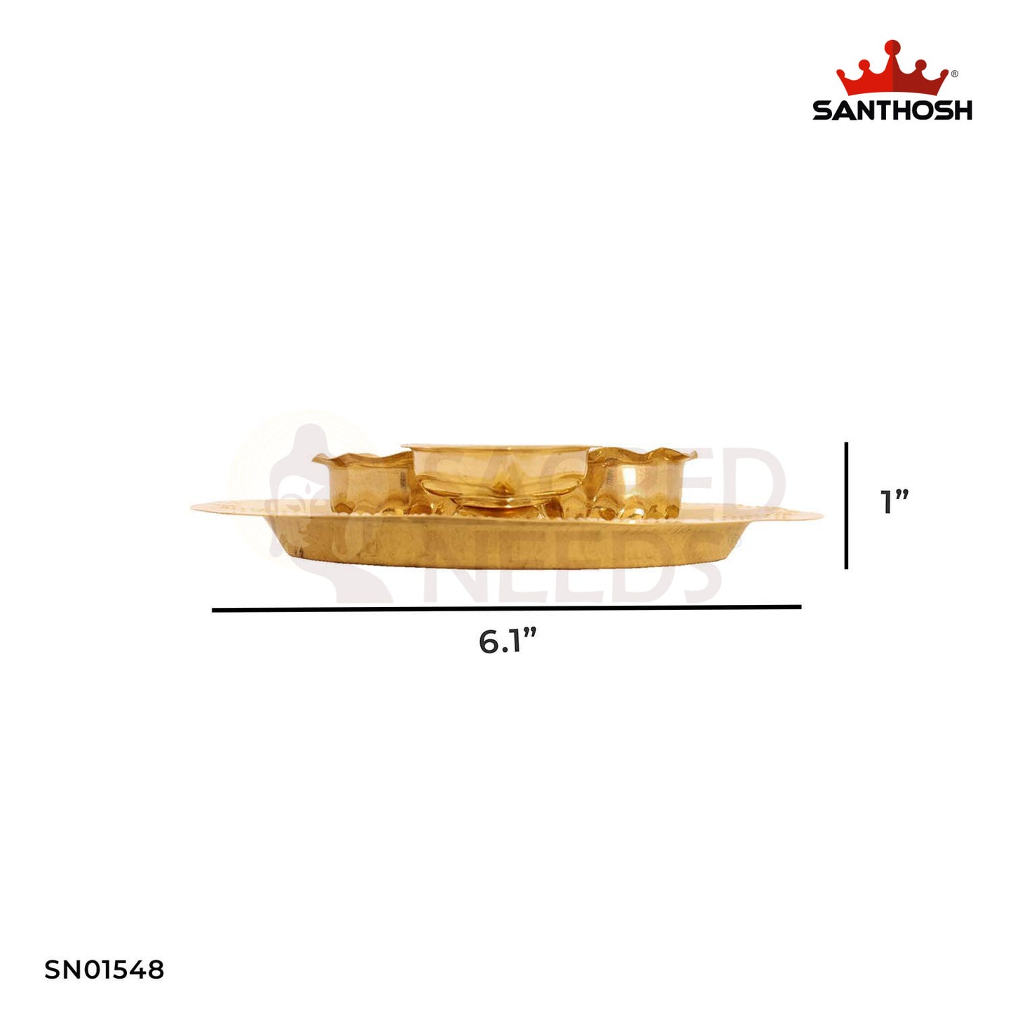 Brass Pooja Plate Set – 1 Inch Decorative Thali Set for Festivals