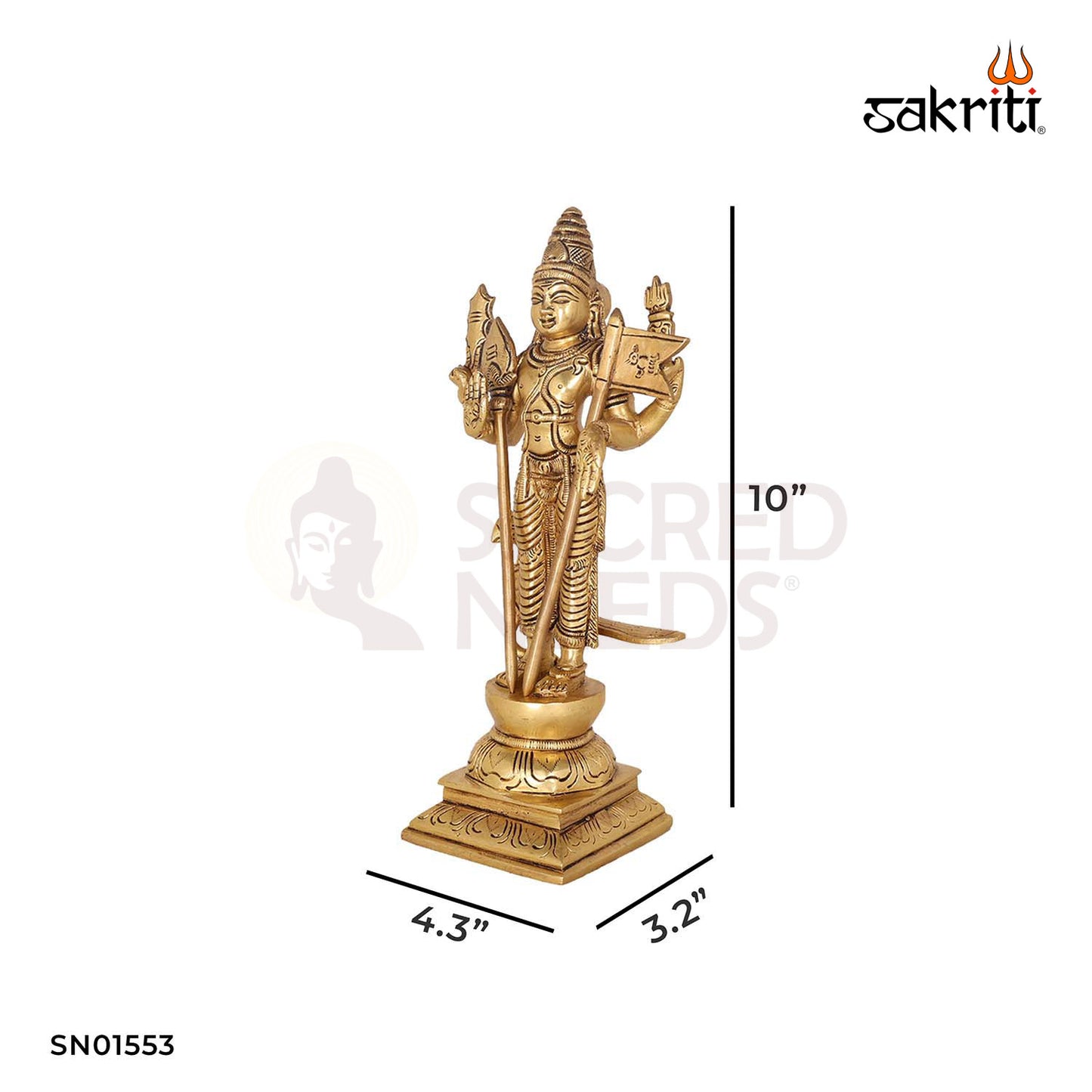 Brass Murugan Statue – 10 Inch Lord Kartikeya Idol for Worship