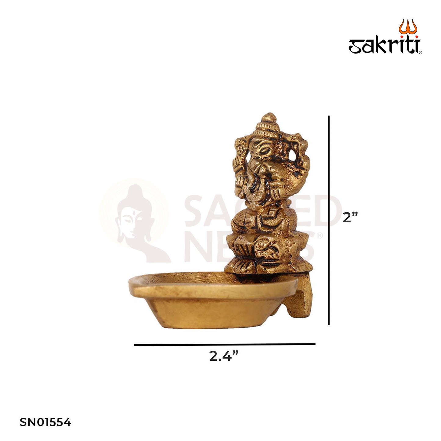 Brass Lotus Ganesha with Deepam – 2 Inch Decorative Oil Lamp Idol