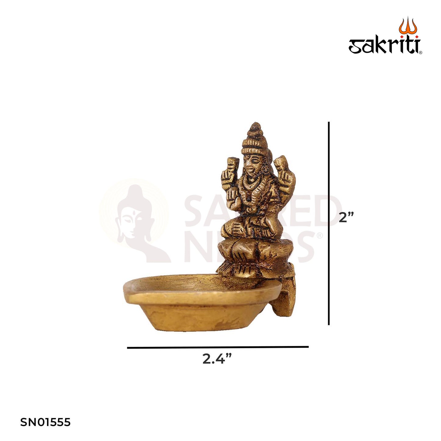 Brass Lotus Lakshmi with Deepam – 2 Inch Diya Idol for Diwali Pooja