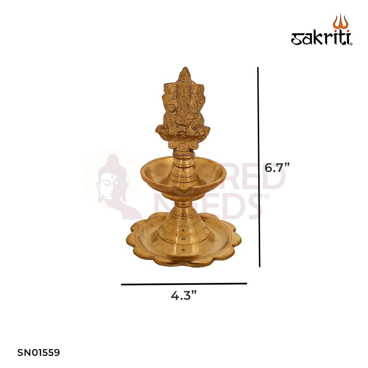 Brass Ganesha Diya with Lotus Plate – 6.7 Inch Sacred Lamp for Puja