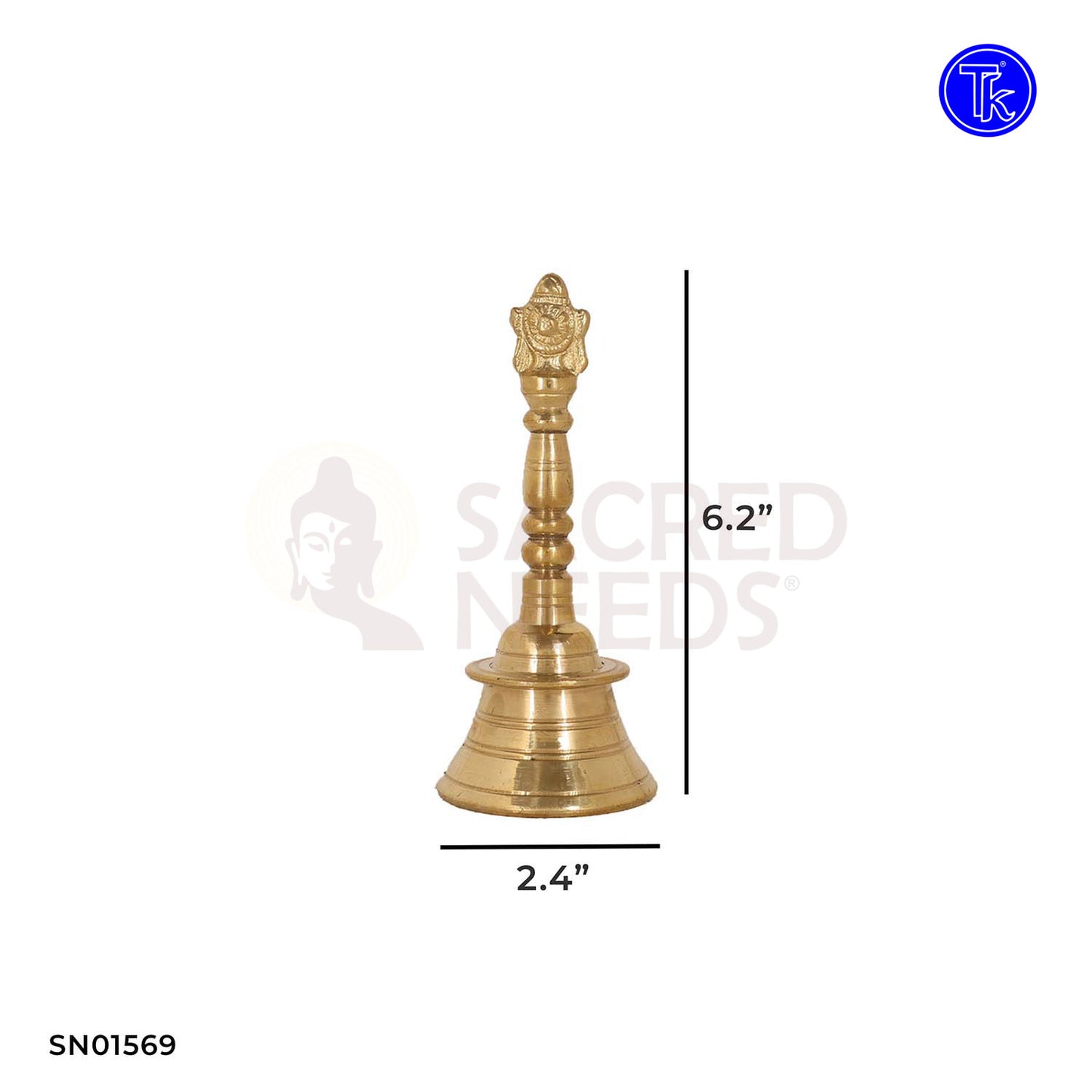 Brass Shank Chakra Puja Bell – 6.2 Inch Temple Style Hand Bell