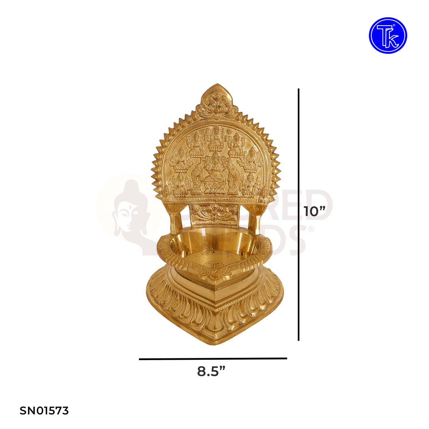 Brass Ashtalakshmi Vilakku – 10 Inch Brass Oil Lamp for Wealth and Prosperity