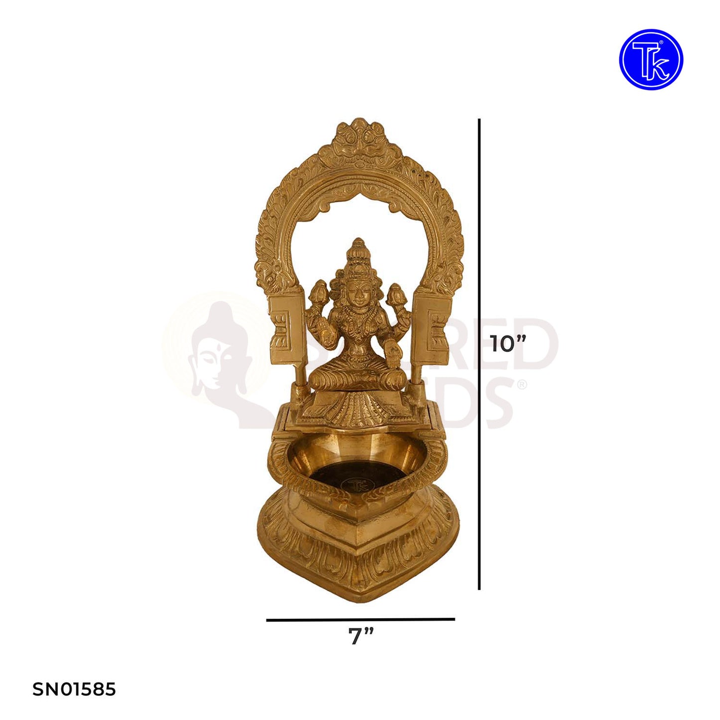 Brass Lakshmi Vilakku with Arch – 10 Inch Goddess Lamp for Worship