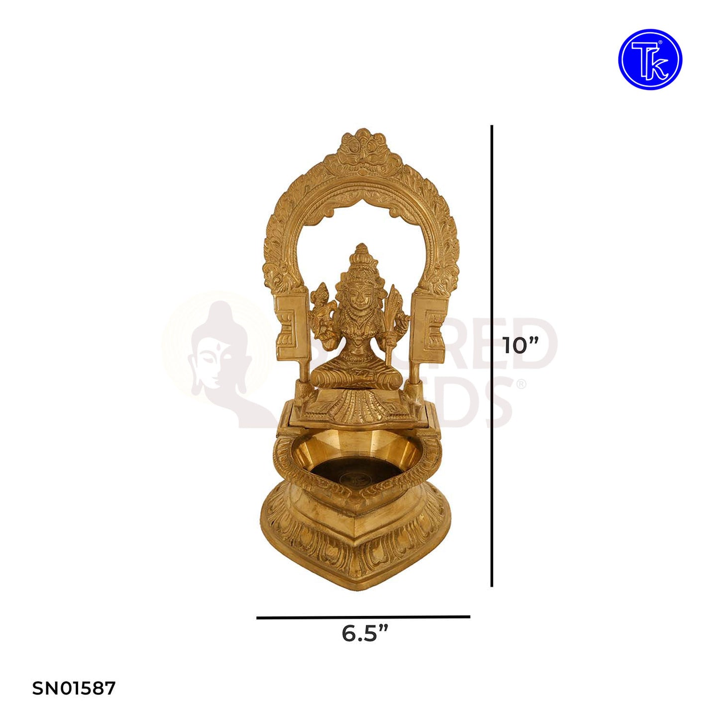 Brass Kamakshi Vilakku with Arch – 10 Inch Decorative Oil Lamp