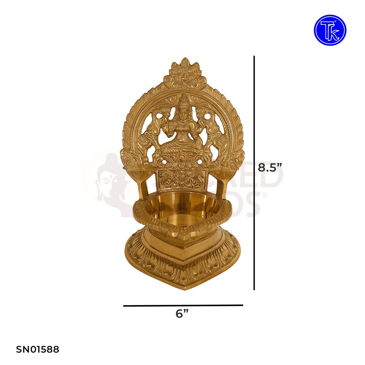 Brass Gajalakshmi Vilakku – 8.5 Inch Lakshmi with Elephants Oil Lamp