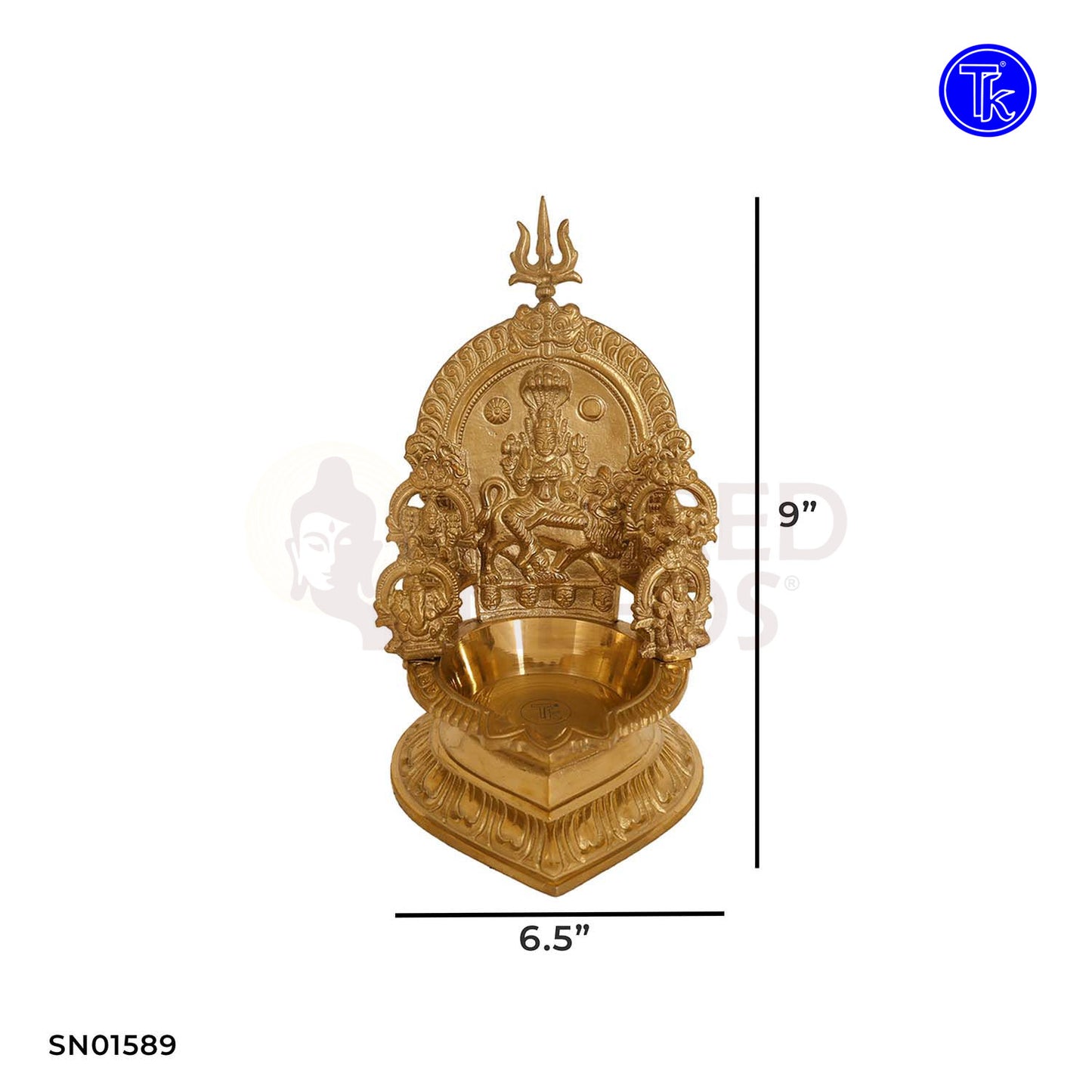 Angalaamman Vilakku with Trishool – 9 Inch Brass Lamp for Temple Decor