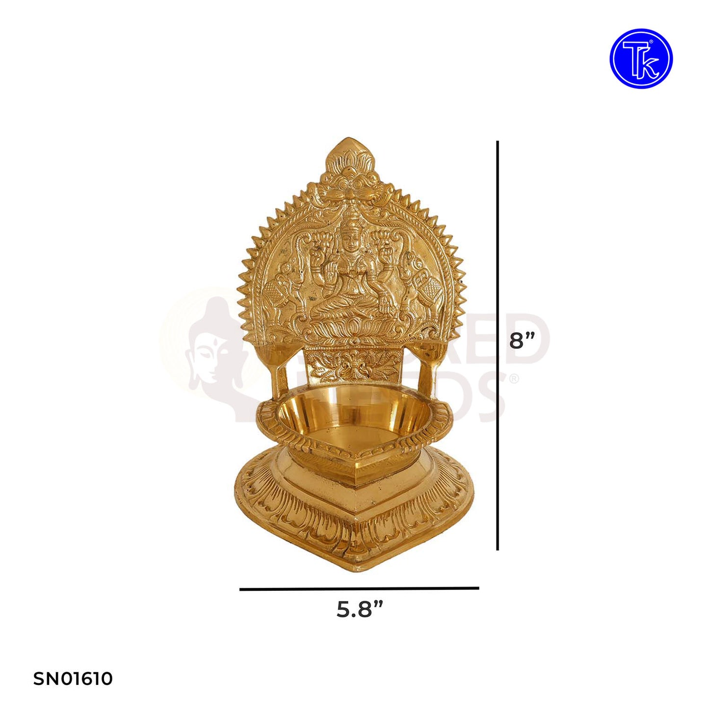 Brass Gajalakshmi Vilakku – 8 Inch Oil Lamp Featuring Lakshmi with Elephants