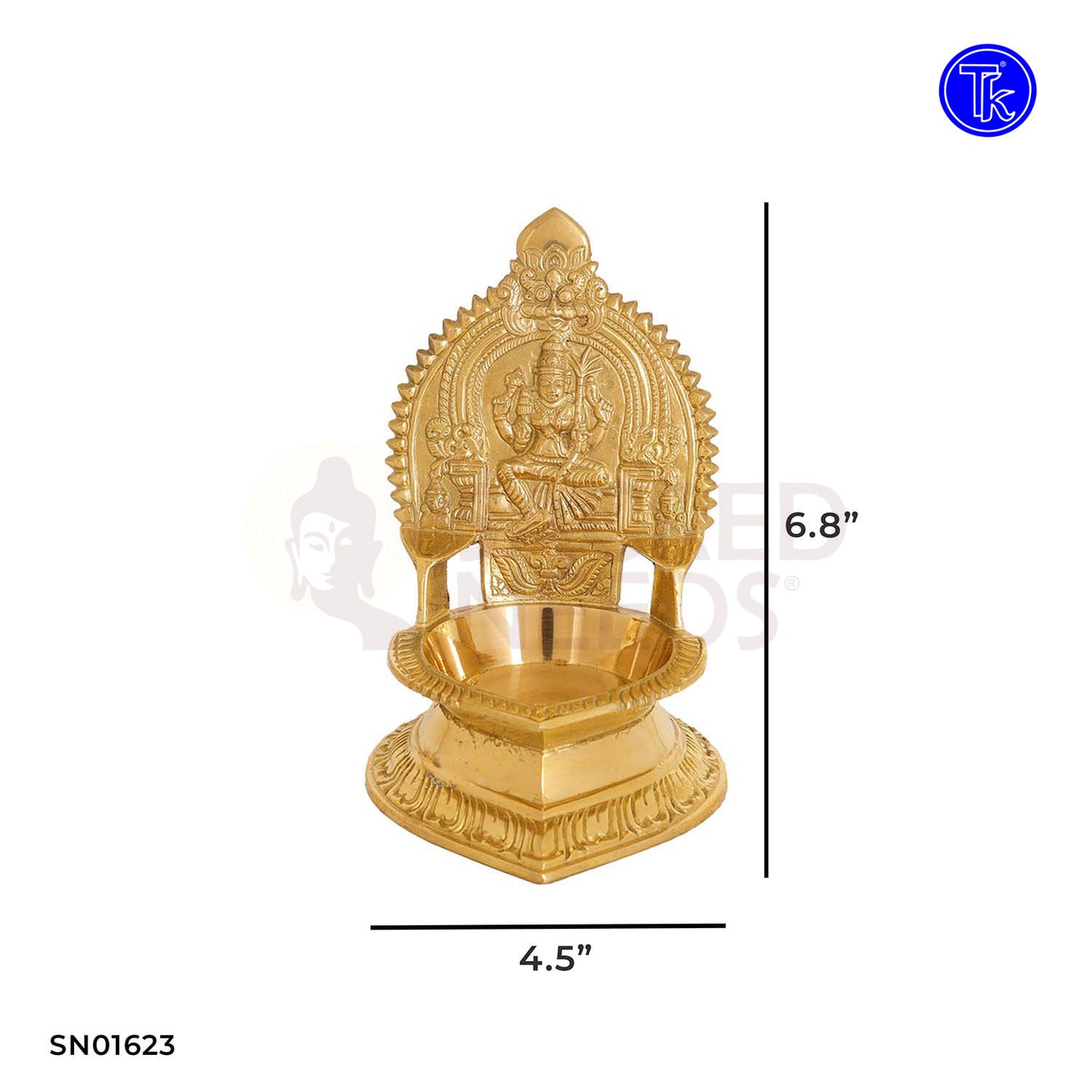 Brass Kanchi Kamakshi – 6.8 Inch Kamakshi Devi Idol for Temple Decor