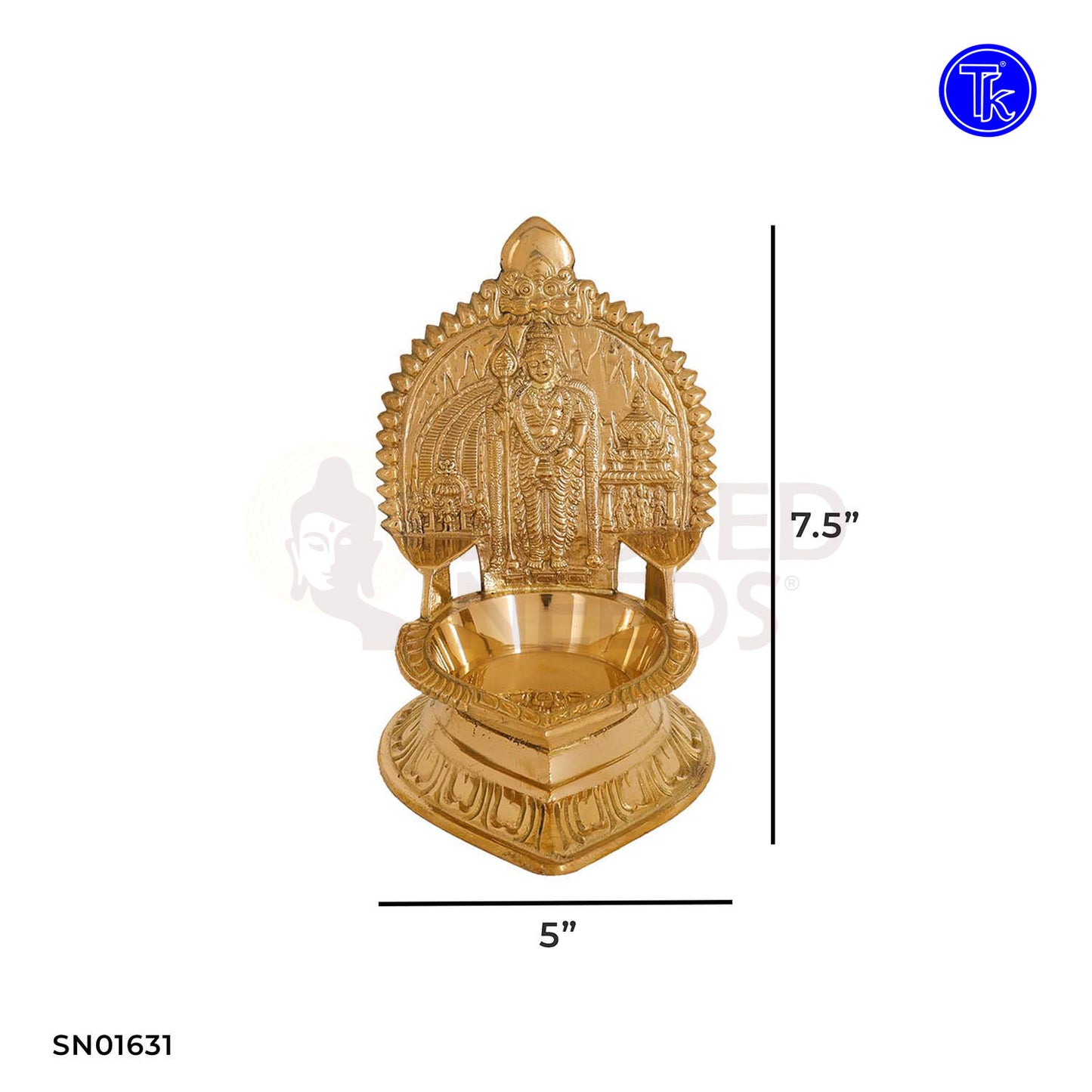 Brass Malaysia Murugan Vilakku – 7.5 Inch Murugan with Spear Deepam for Devotional Use