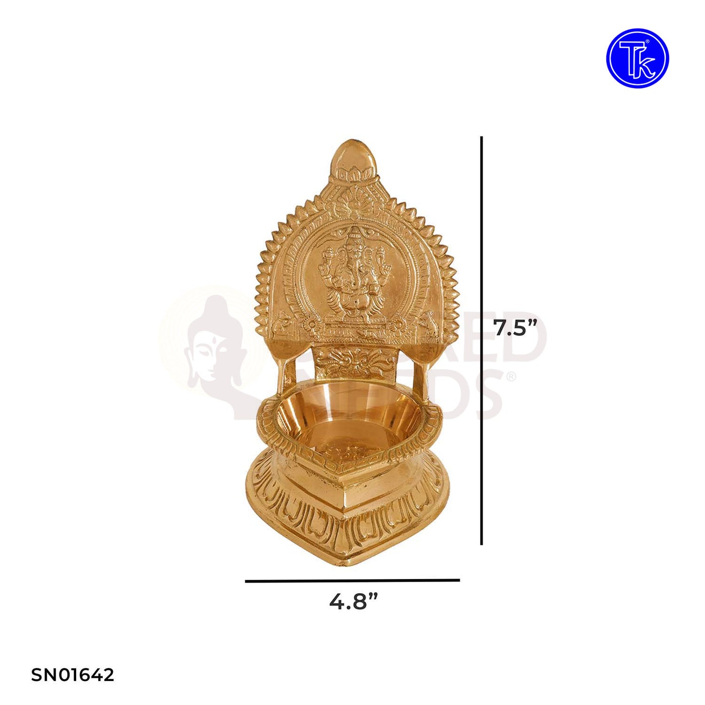 Brass Ganesha Vilakku – 7.5 Inch Deepam Lamp of Lord Ganapati for Good Fortune