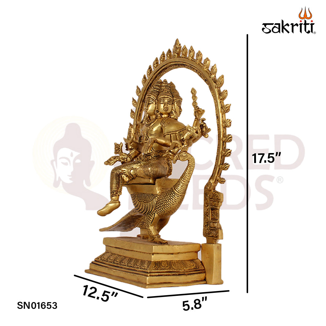 Brass Arumugam – 17 Inch Lord Murugan with Six Faces Idol for Devotional Worship