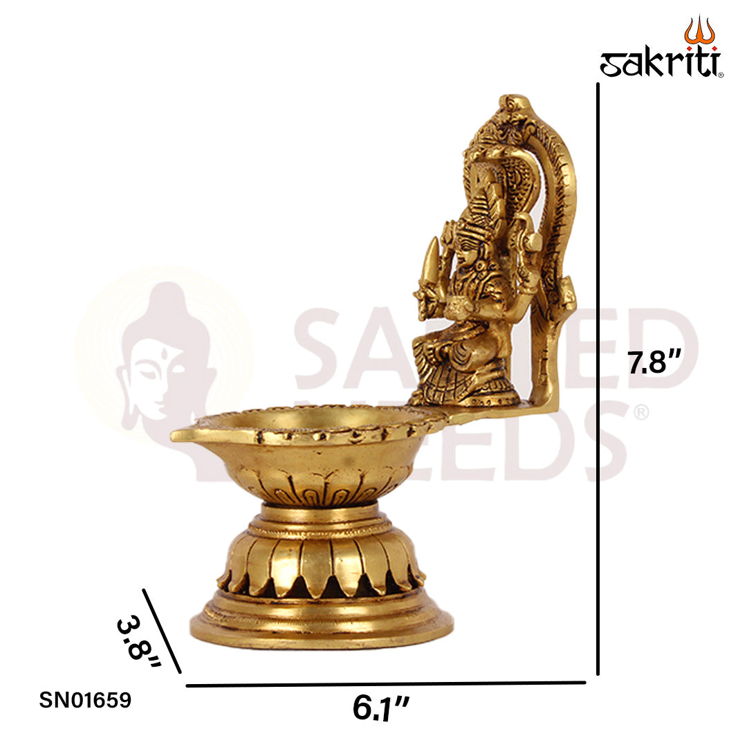 Brass Karumari Amman Vilakku – 7.8 Inch South Indian Folk Goddess Oil Lamp