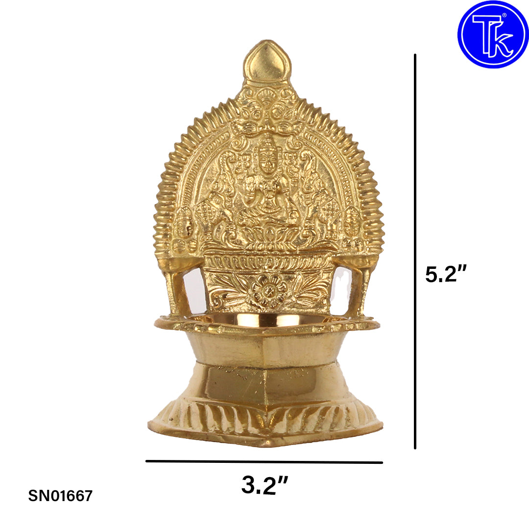 Brass Kamakshi Vilakku – 5.2 Inch Shakti Oil Lamp for Festivals and Daily Worship