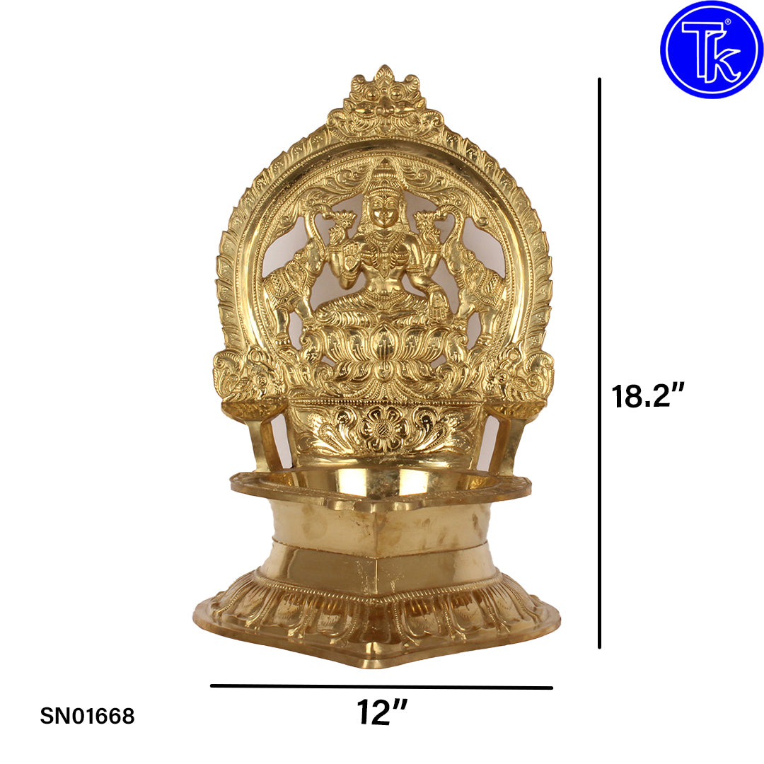 Brass Gajalakshmi Vilakku – 18.2 Inch Goddess Lakshmi with Elephants Oil Lamp
