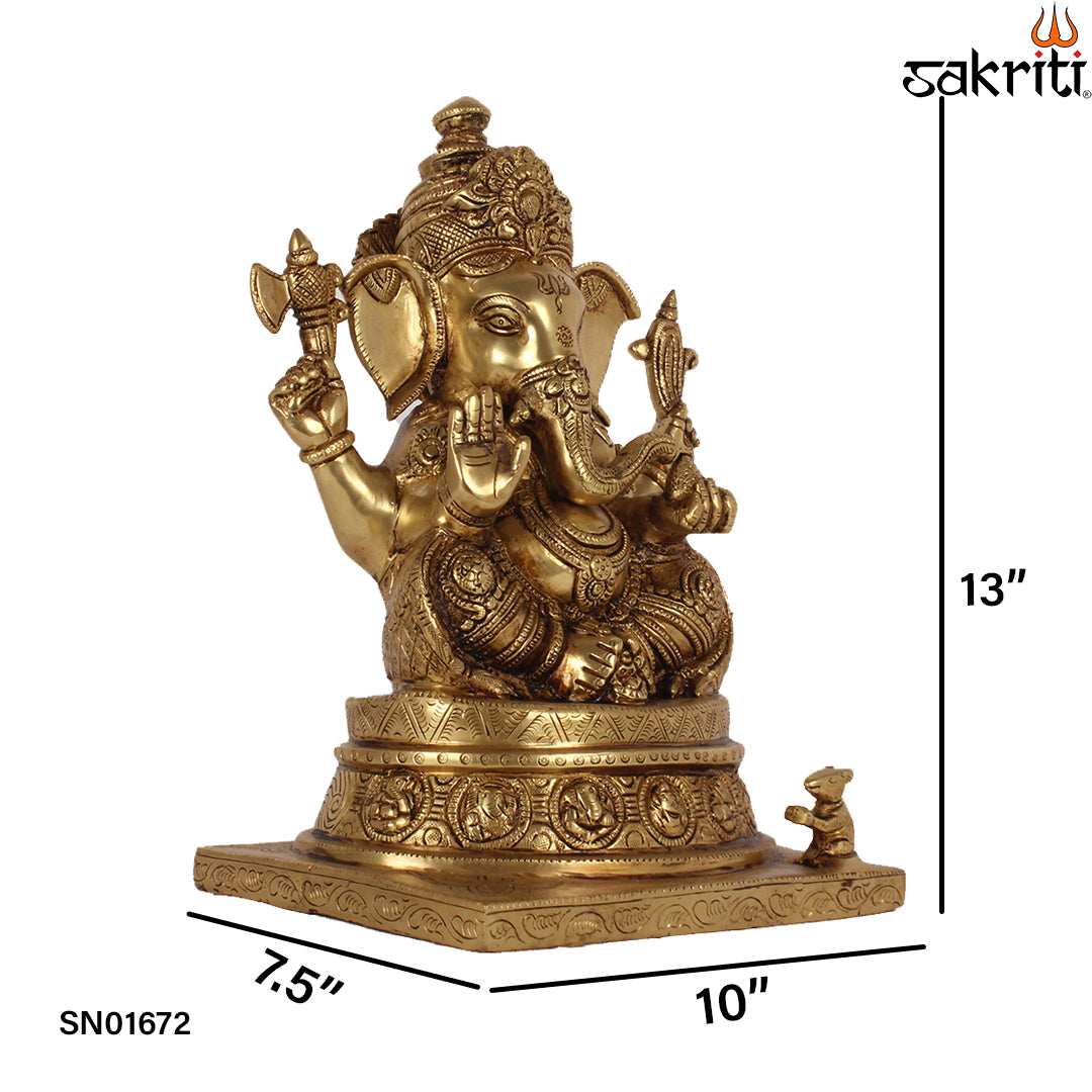 Brass Ganesha – 13 Inch Large Ganapati Idol for Home Decor or Mandir