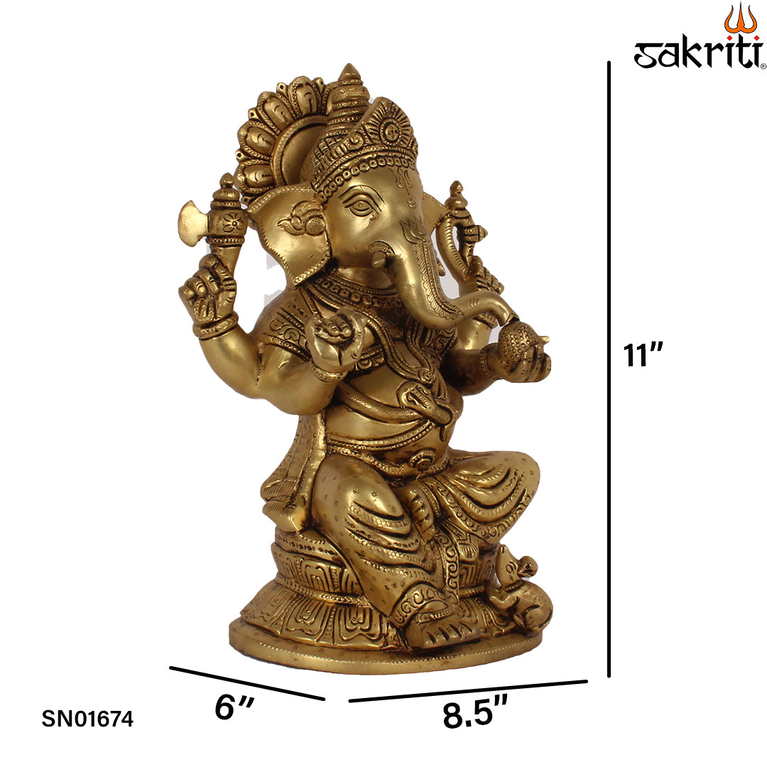Brass Ganesha – 11 Inch Lord Ganapati Idol for Pooja, Decor or Festive Gift