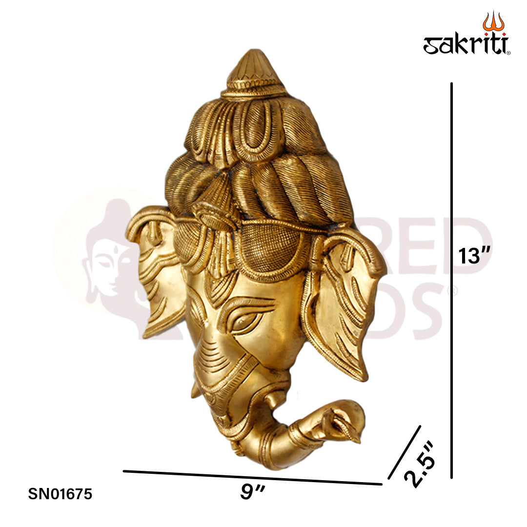 Brass Ganesha Wall Mounted – 13 Inch Decorative Ganapati Wall Hanging for Home Entrance