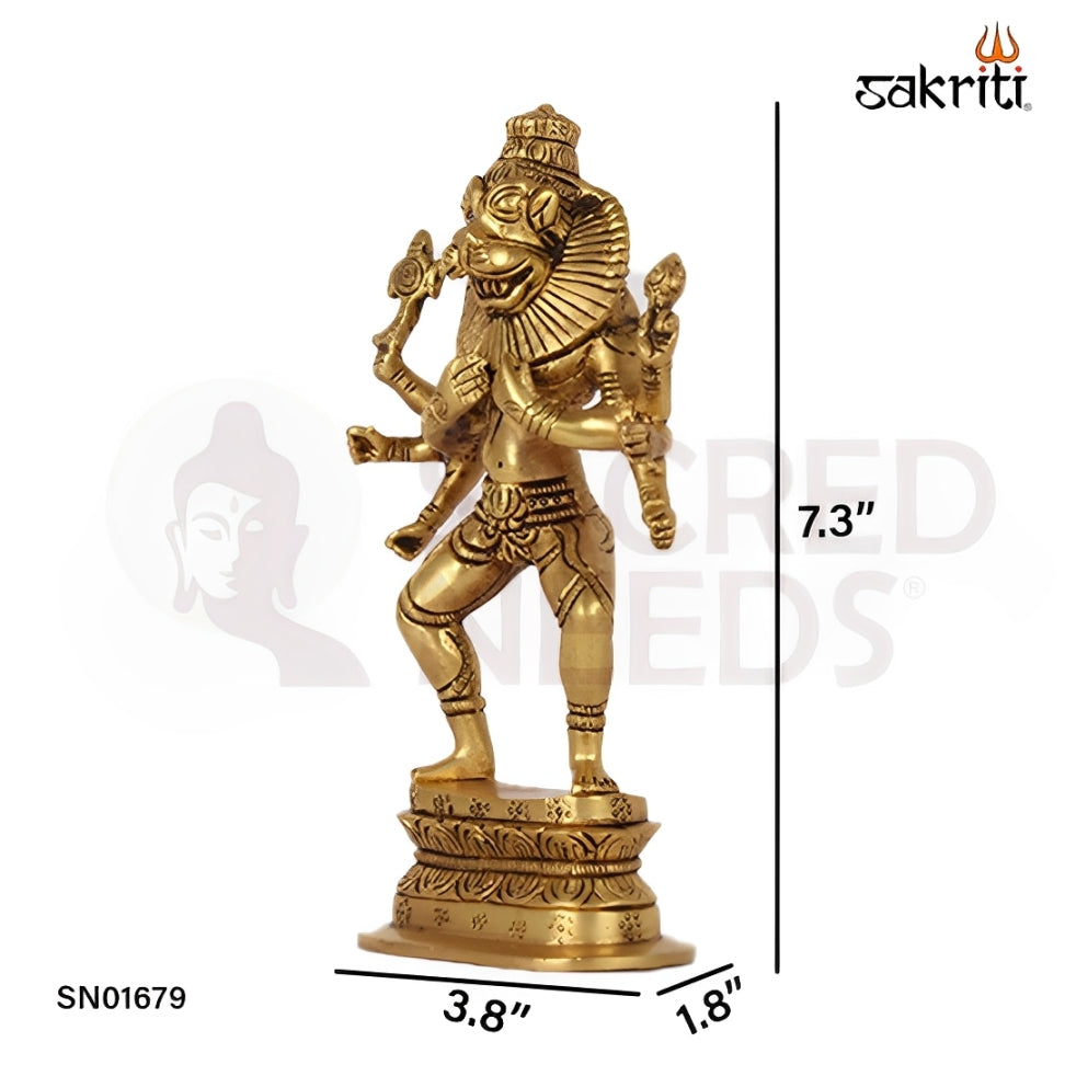 Brass Standing Narasimha – 7.3 Inch Ugra Narasimhar Idol for Protection & Puja
