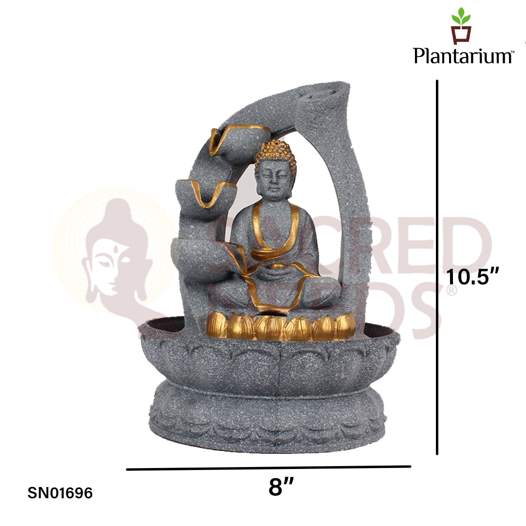 Polyresin Grey Buddha Fountain – 10.5 Inch Zen Style Water Feature for Home or Office