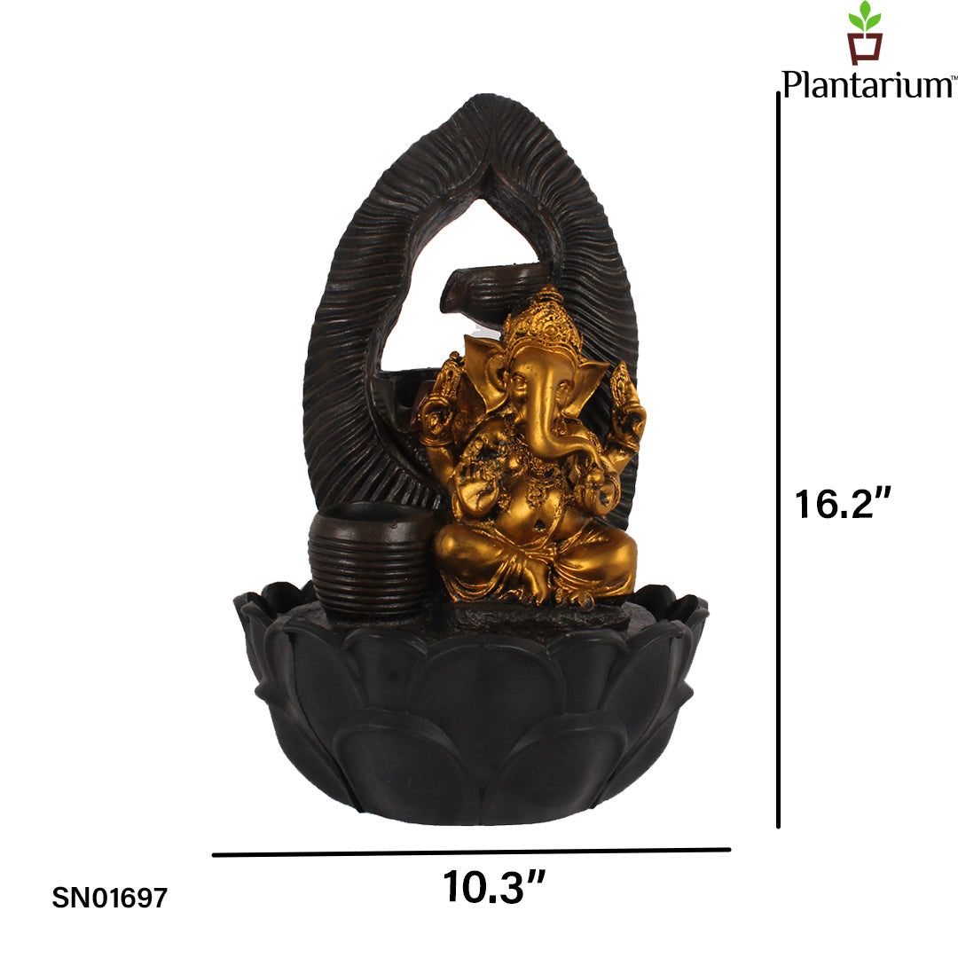 Polyresin Golden Ganesha Fountain – 16.2 Inch Ganapati Indoor Fountain for Spiritual Decor