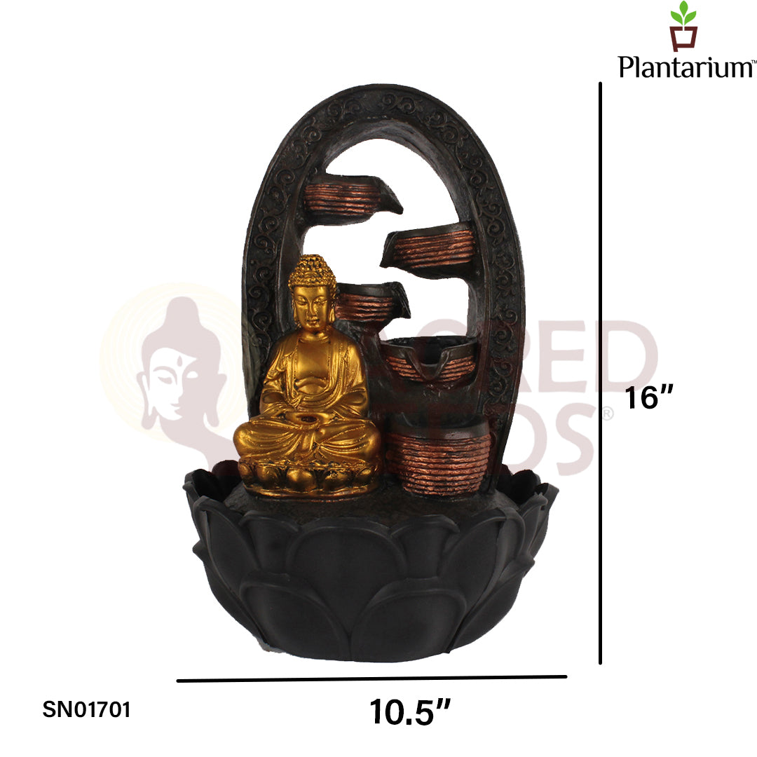 Polyresin 4 Step Buddha Fountain – 16 Inch Relaxing Zen Fountain for Home & Office Decor