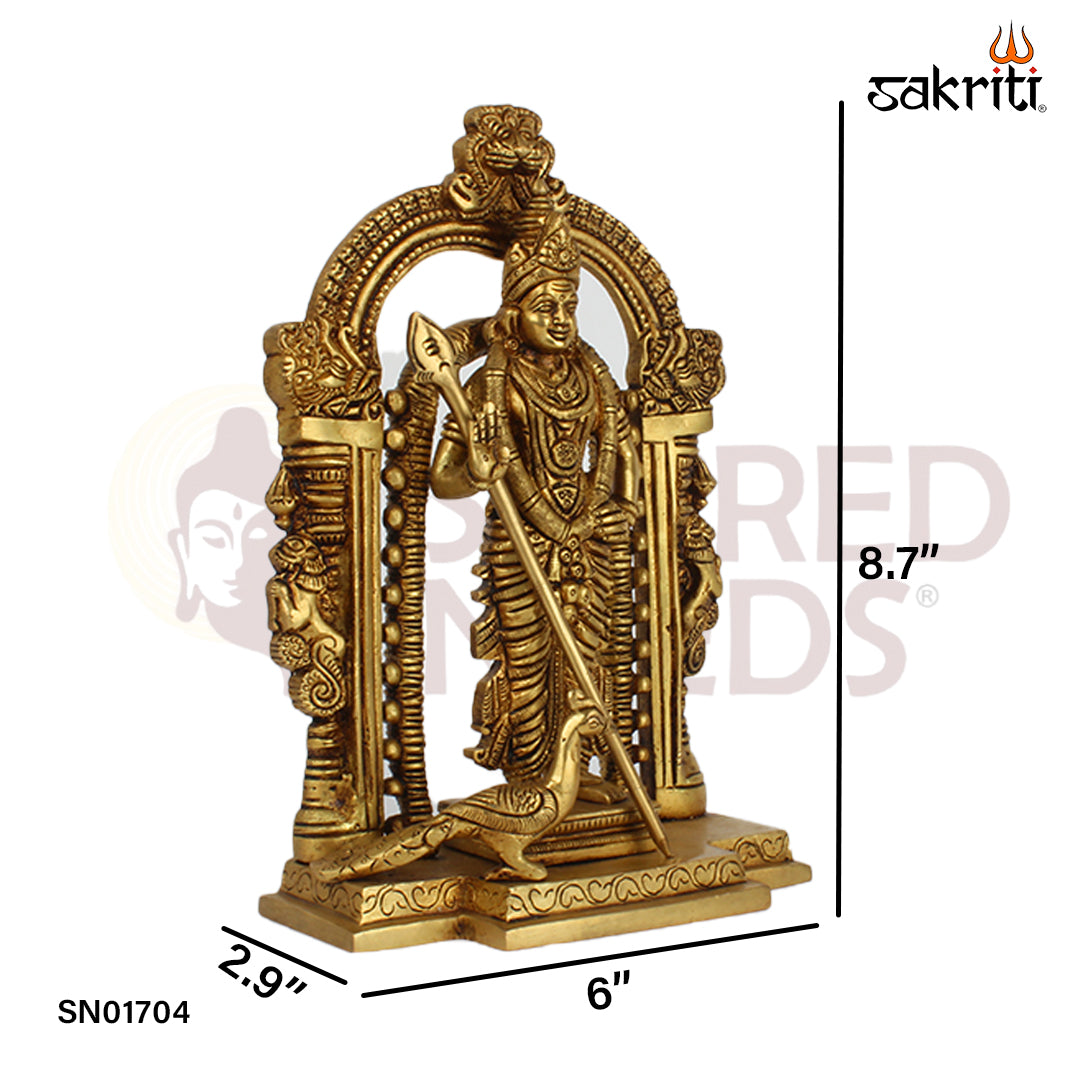 Brass Murugan with Frame – 8.7 Inch Framed Kartikeya Idol for Pooja or Gift