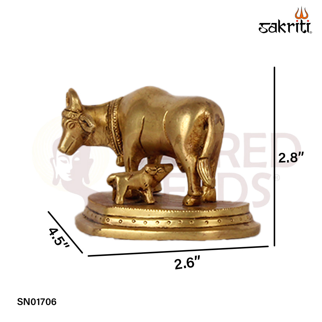 Brass Cow & Calf – 2.8 Inch Kamadhenu Figurine for Prosperity and Devotional Gift