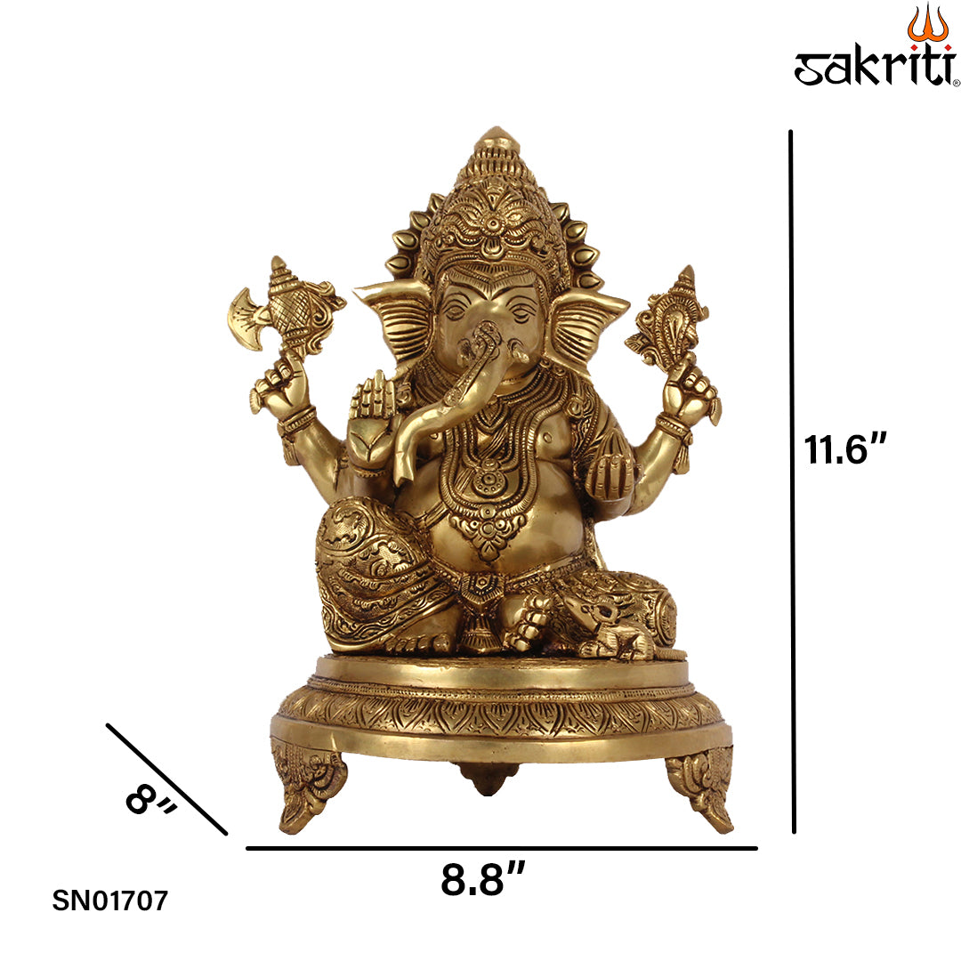Brass Ganesha – 11.6 Inch Ganapati Idol for Good Fortune & Spiritual Home Decor